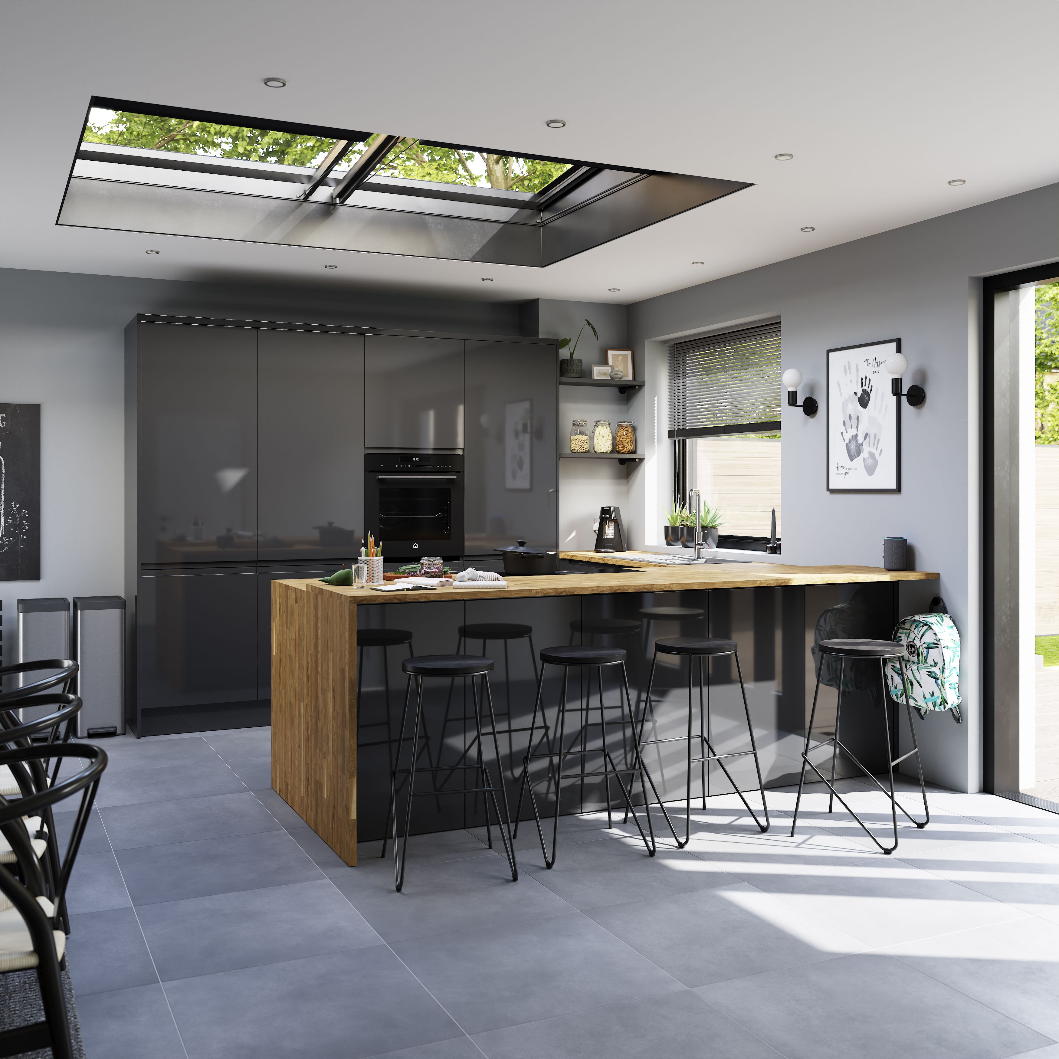 GoodHome Garcinia Gloss anthracite integrated handle Drawer front, bridging door & bi fold door, (W)600mm (H)356mm (T)19mm