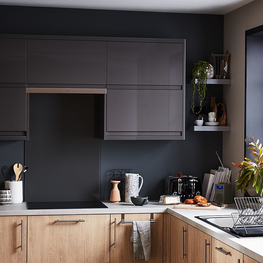 GoodHome Garcinia Gloss anthracite integrated handle Drawer front, bridging door & bi fold door, (W)600mm (H)356mm (T)19mm