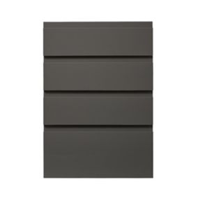 GoodHome Garcinia Gloss anthracite integrated handle Drawer front (W)500mm, Pack of 4