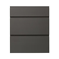 GoodHome Garcinia Gloss anthracite integrated handle Drawer front (W)600mm, Pack of 3