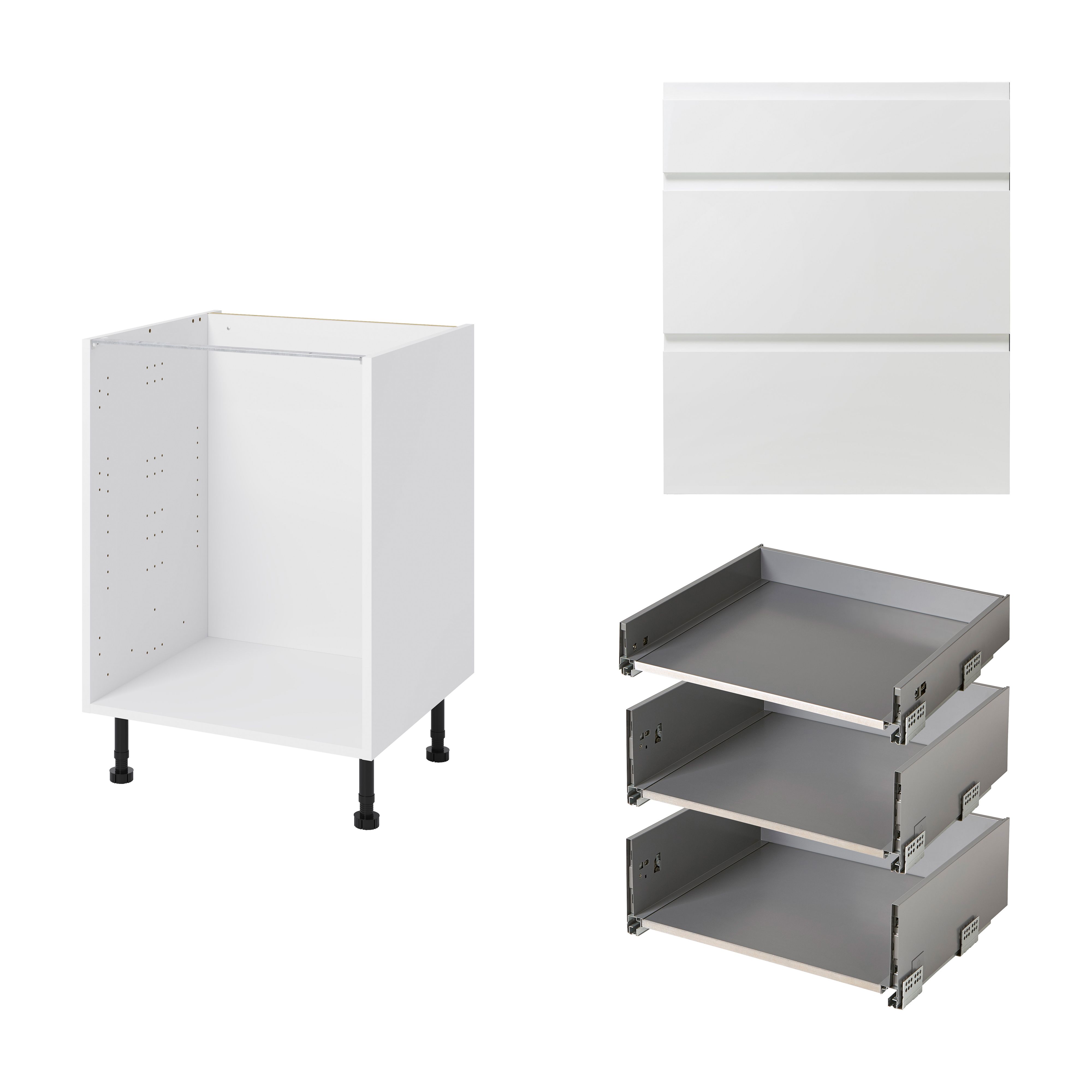 GoodHome Garcinia Gloss white integrated handle Base Kitchen cabinet (W)600mm (H)720mm