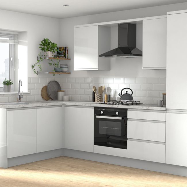 GoodHome Garcinia Gloss white integrated handle Base Kitchen cabinet (W)800mm (H)720mm