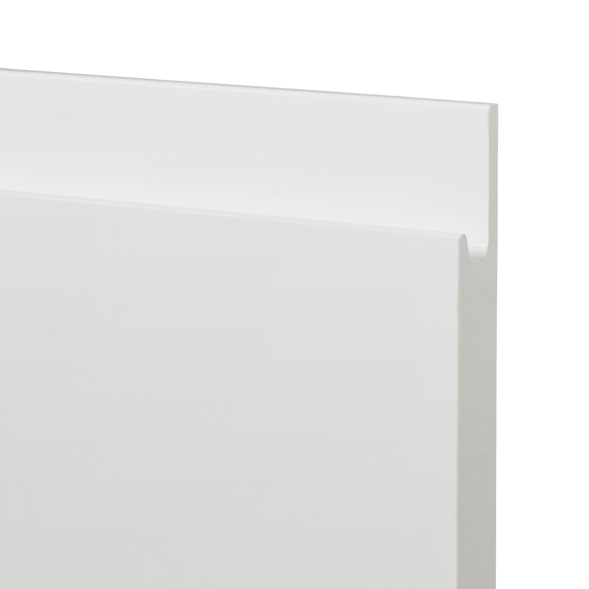GoodHome Garcinia Gloss white integrated handle Bridging Drawer front, bridging door & bi fold door, (W)400mm (H)356mm (T)19mm