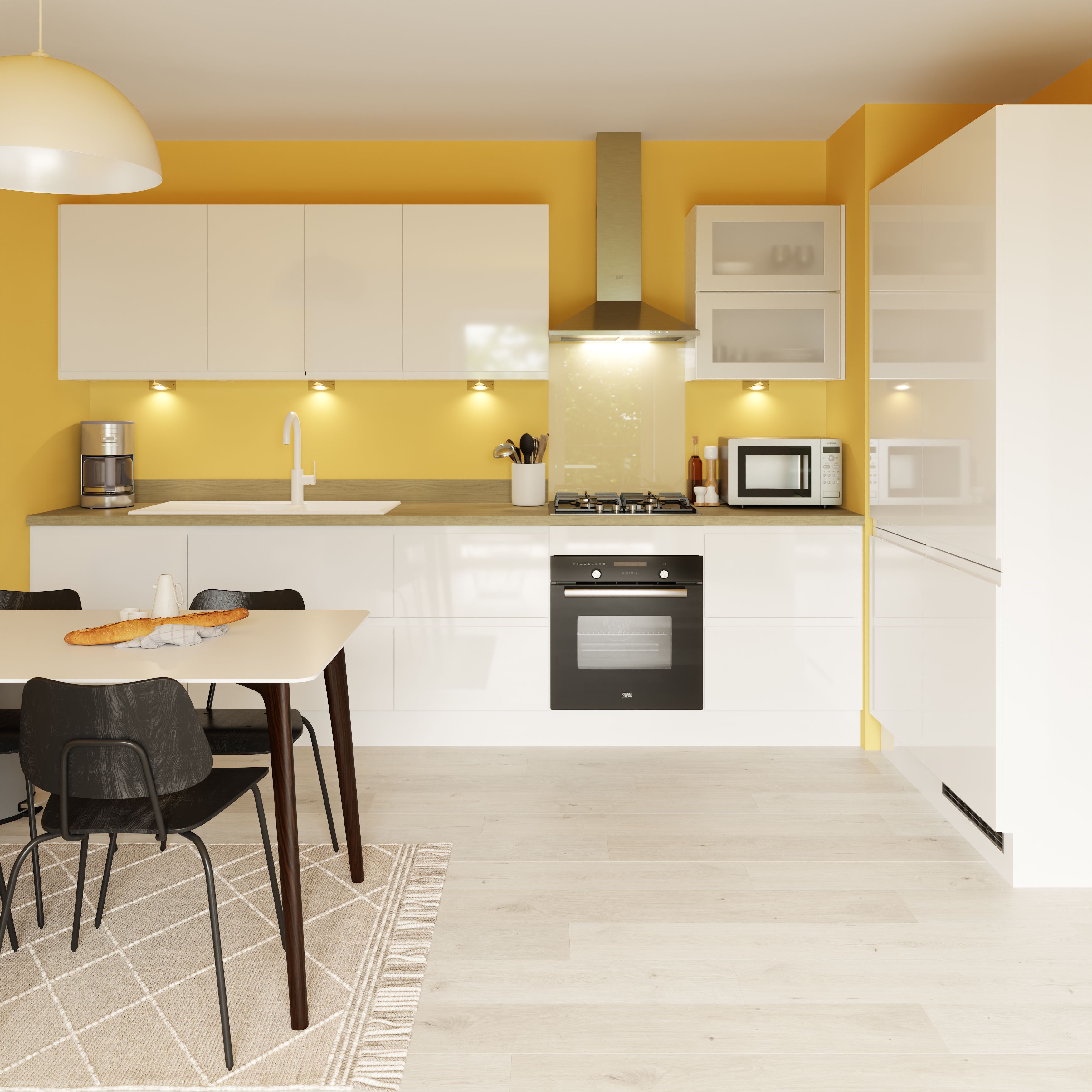 GoodHome Garcinia Gloss white integrated handle Drawer front, bridging door & bi fold door, (W)600mm (H)356mm (T)19mm