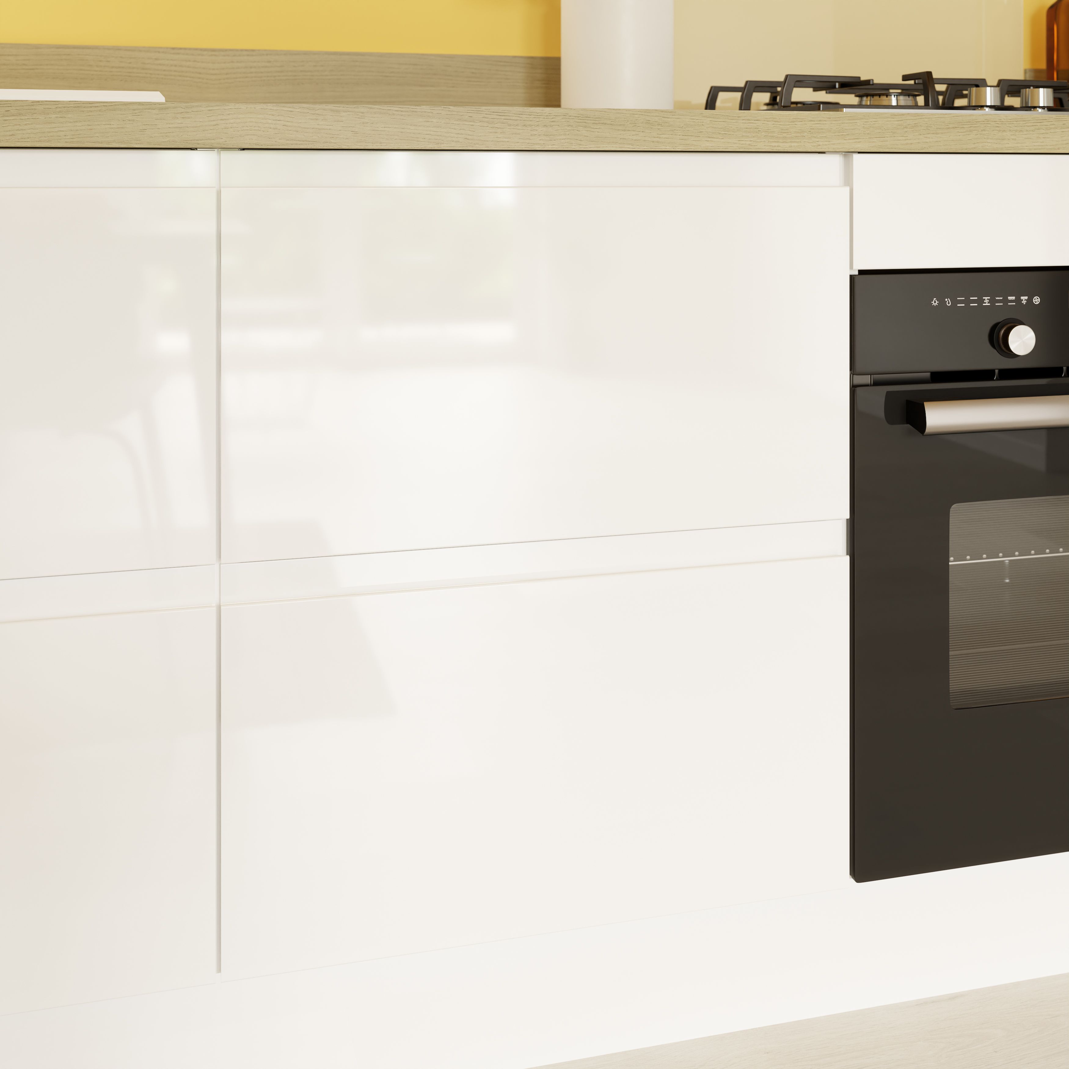 GoodHome Garcinia Gloss white integrated handle Drawer front, bridging door & bi fold door, (W)600mm (H)356mm (T)19mm