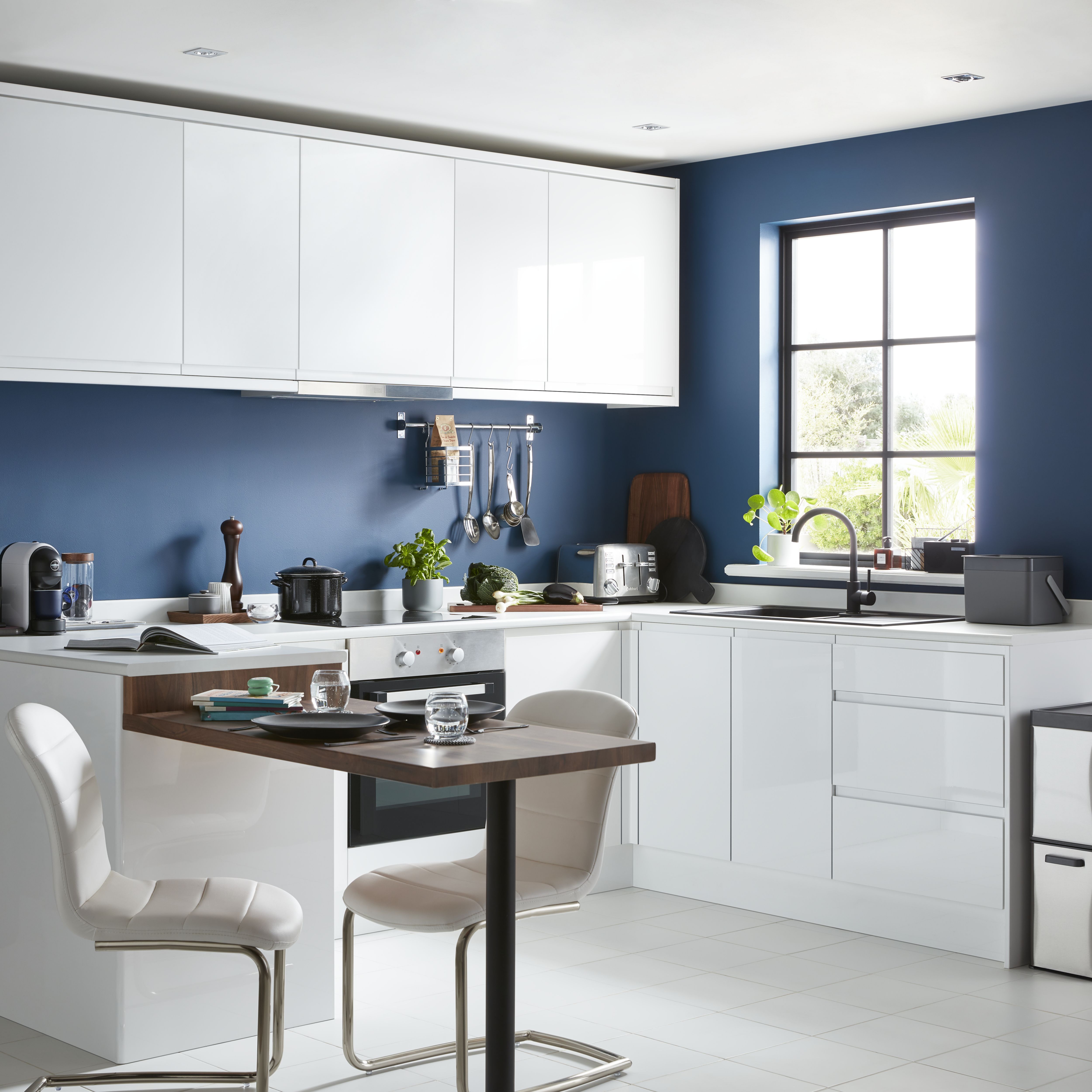 GoodHome Garcinia Gloss white integrated handle Drawer front, bridging door & bi fold door, (W)800mm (H)356mm (T)19mm