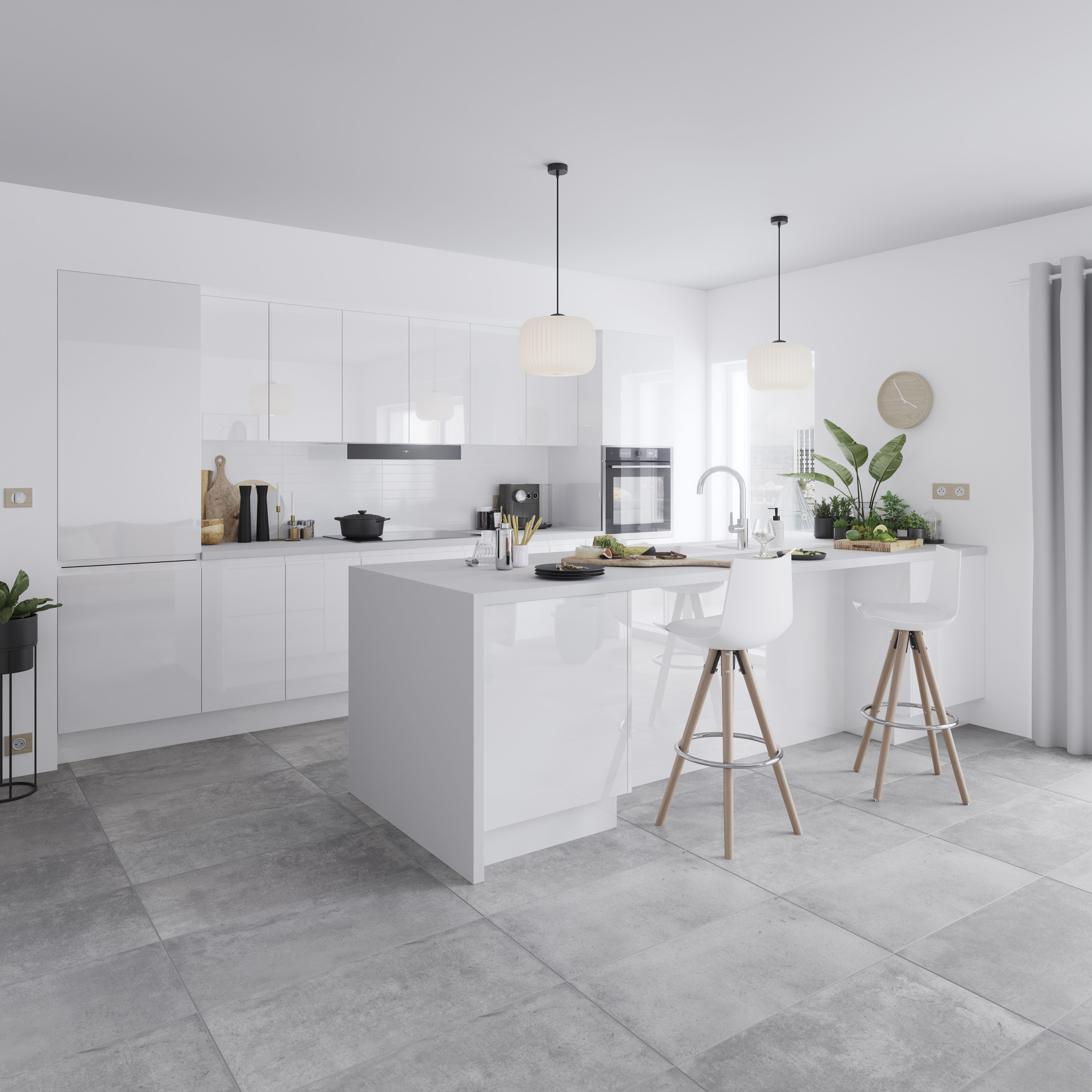GoodHome Garcinia Gloss white integrated handle Drawerline Cabinet door, (W)400mm (H)715mm (T)19mm