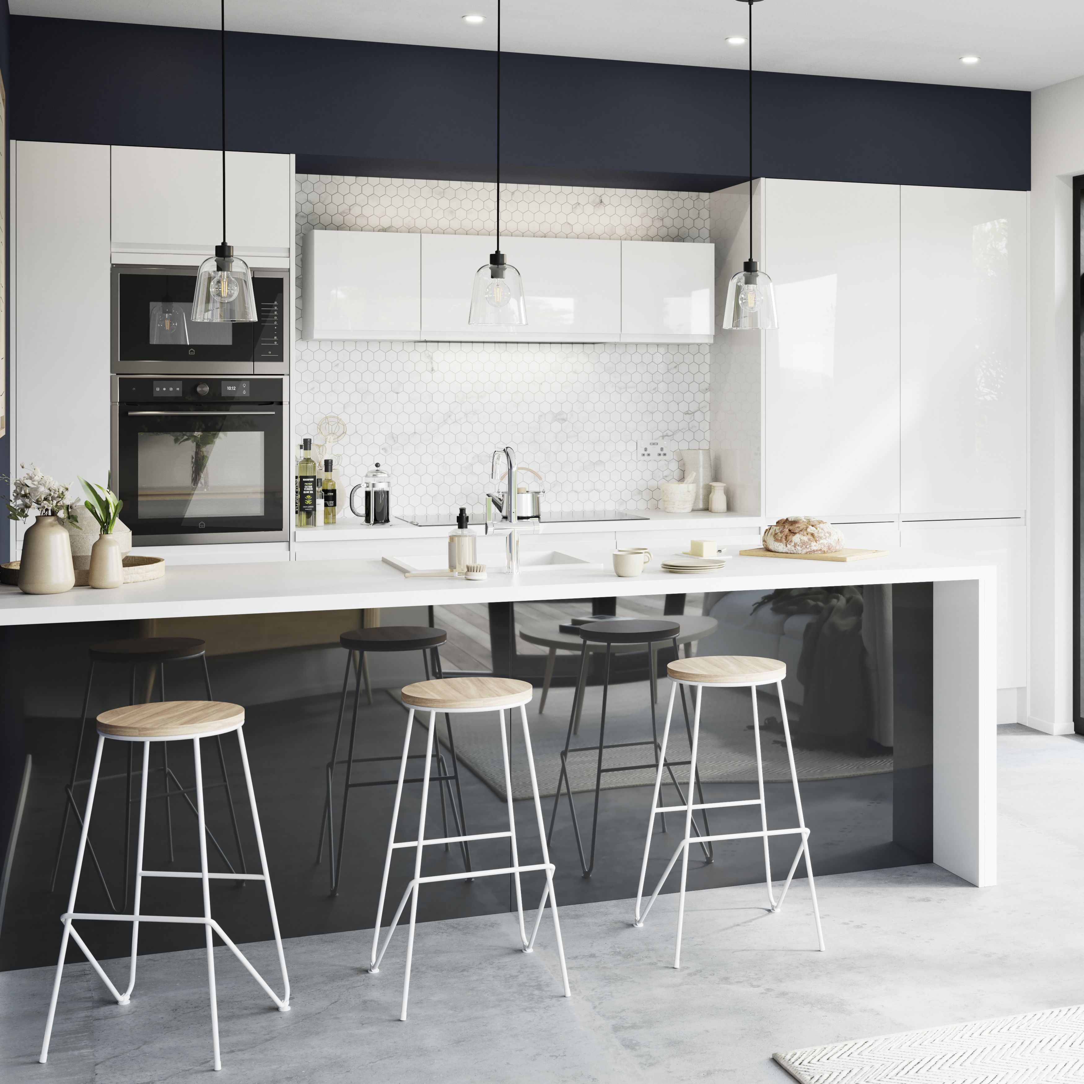 GoodHome Garcinia Gloss white integrated handle Drawerline Cabinet door, (W)400mm (H)715mm (T)19mm