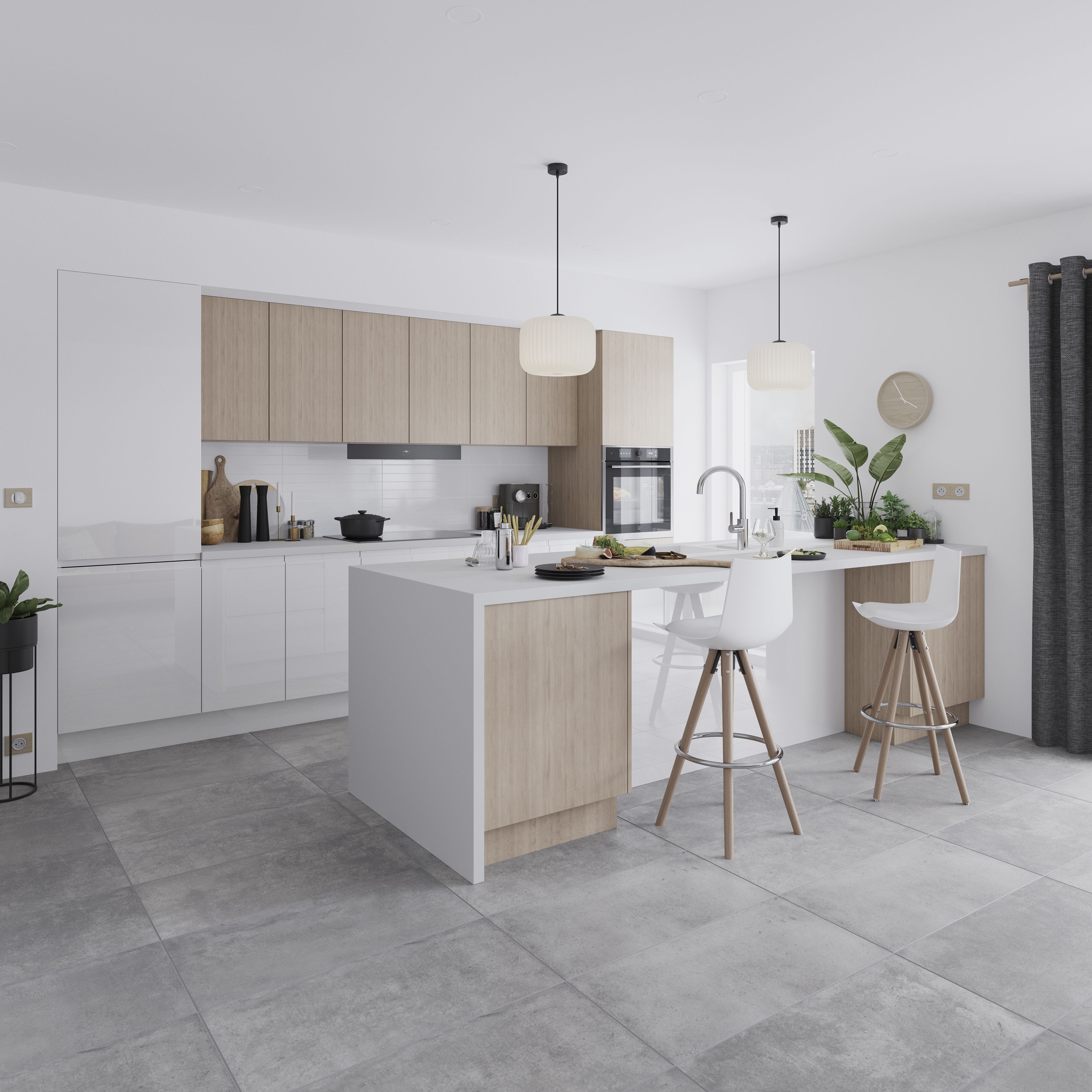 GoodHome Garcinia Gloss white integrated handle Drawerline Cabinet door, (W)400mm (H)715mm (T)19mm