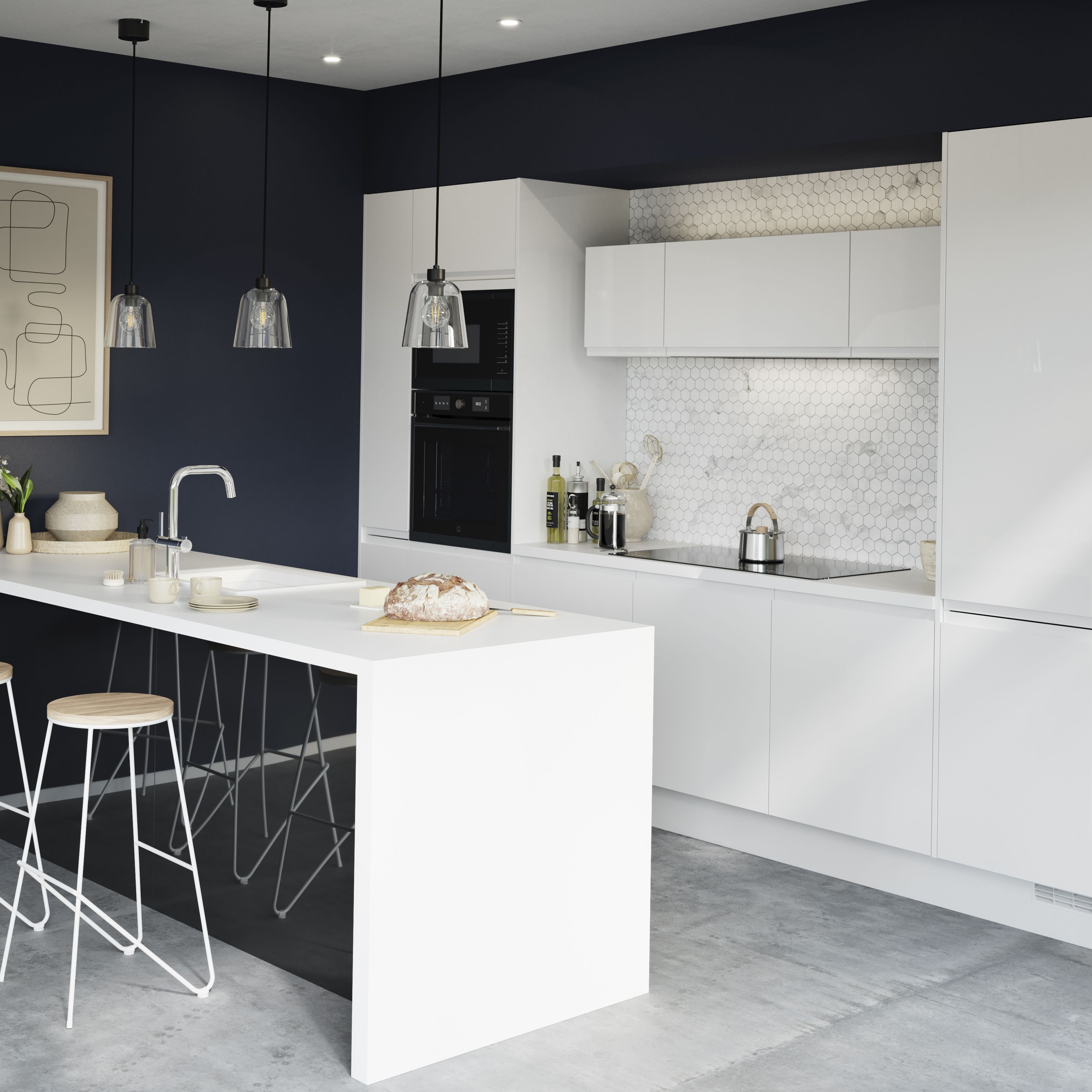 GoodHome Garcinia Gloss white integrated handle Highline Cabinet door (W)300mm (H)715mm (T)19mm