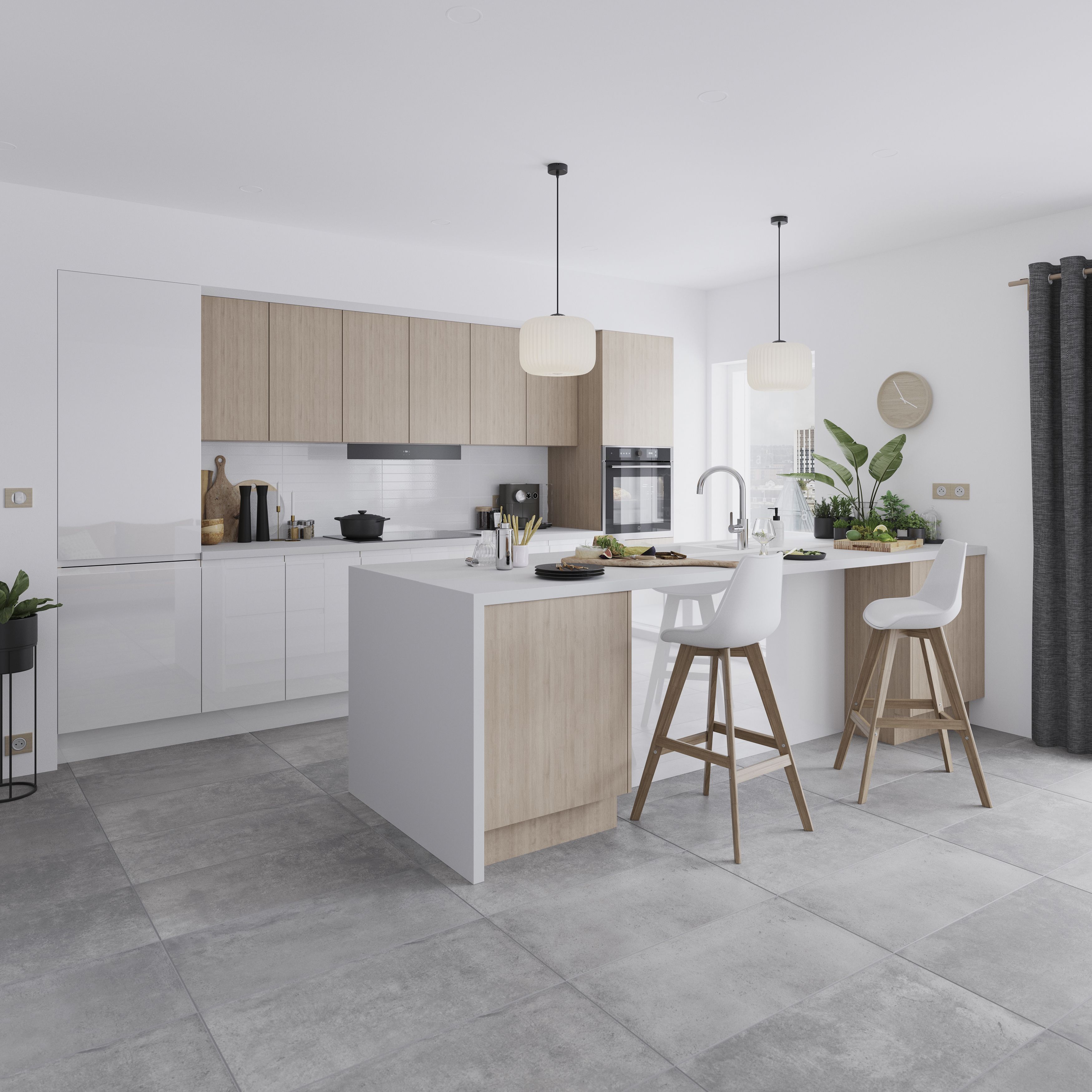 GoodHome Garcinia Gloss white integrated handle Tall larder Cabinet door (W)300mm (H)1467mm (T)19mm