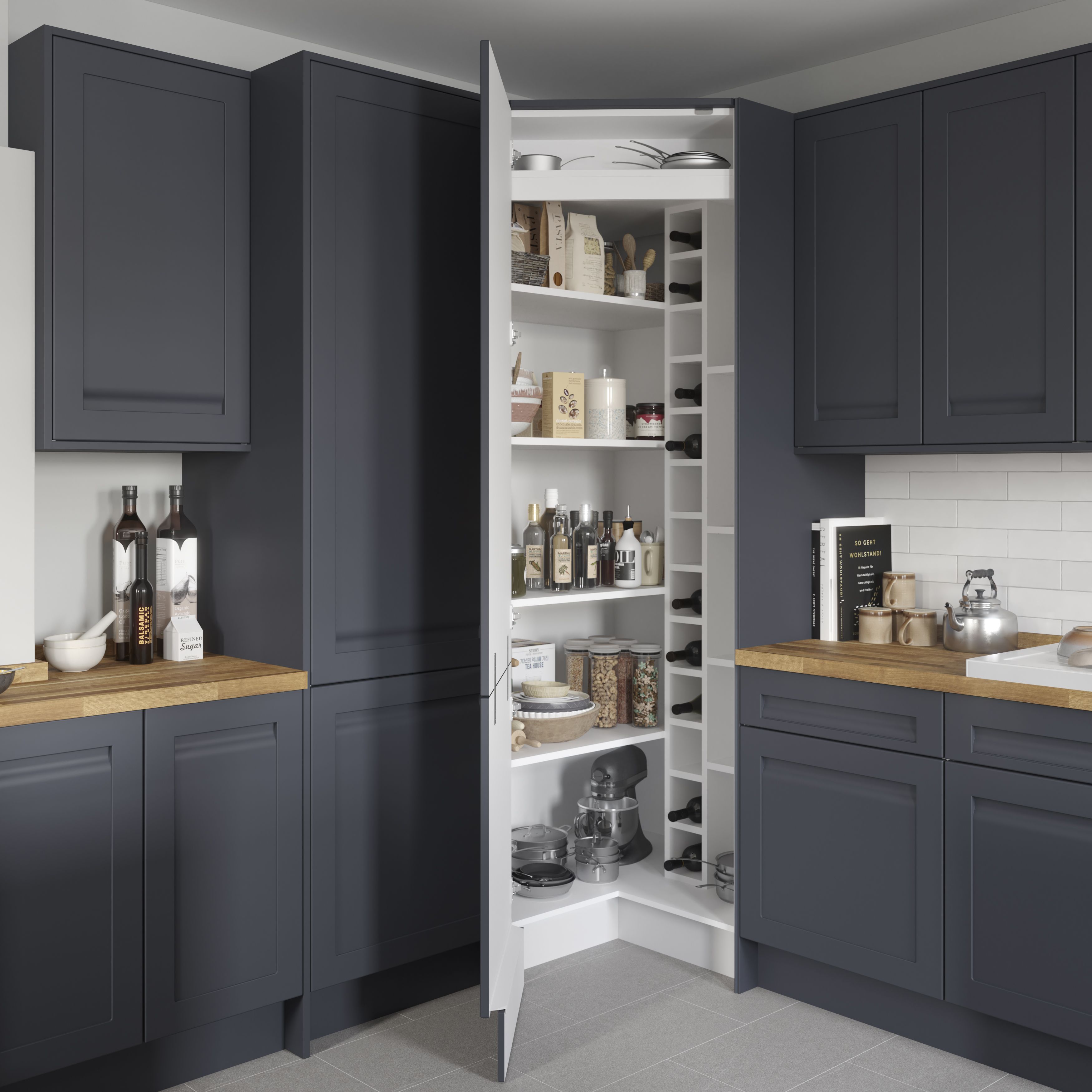 GoodHome Garcinia Matt Navy blue Integrated handle shaker Highline Cabinet door (W)600mm (H)715mm (T)20mm