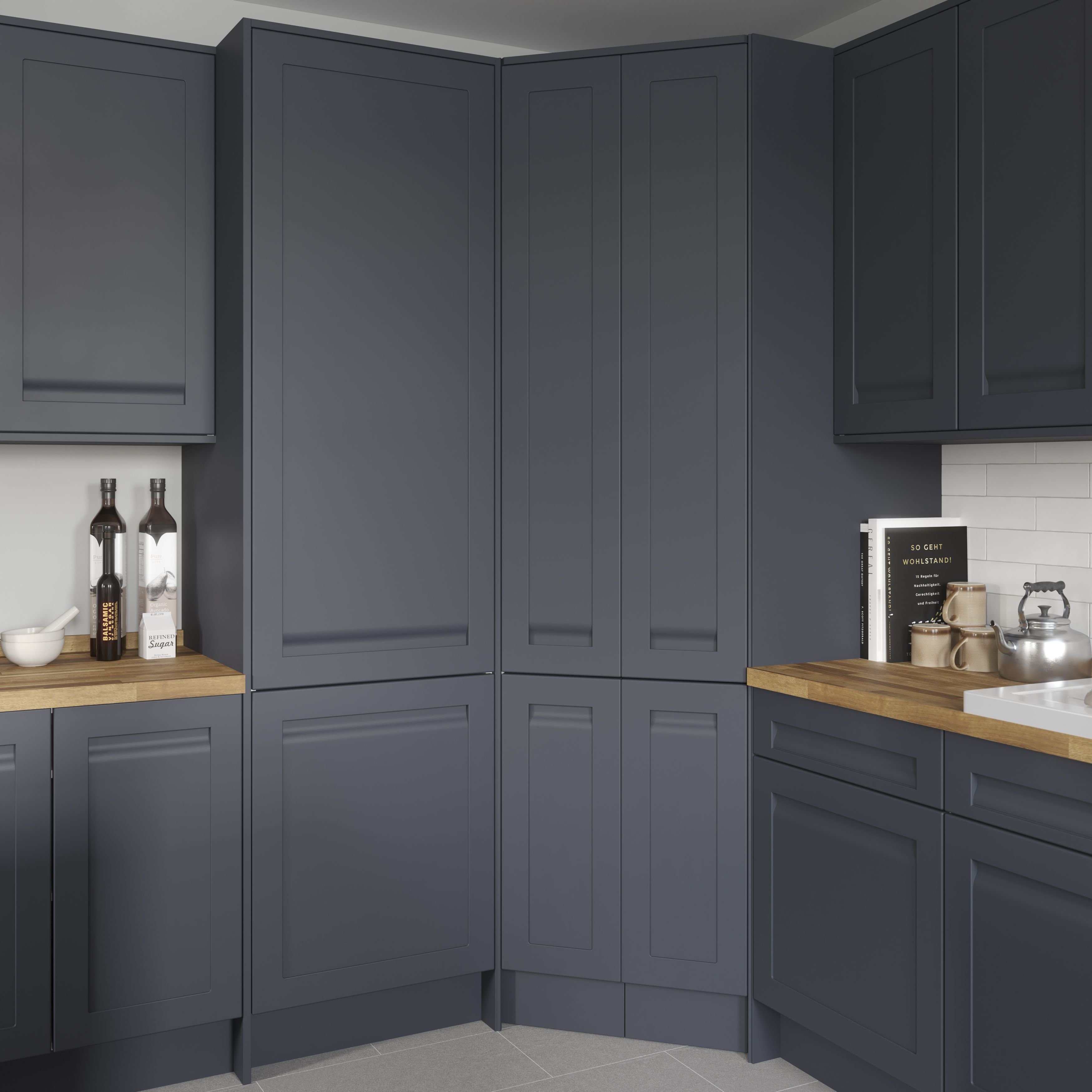 GoodHome Garcinia Matt Navy blue Integrated handle shaker Highline Cabinet door (W)600mm (H)715mm (T)20mm