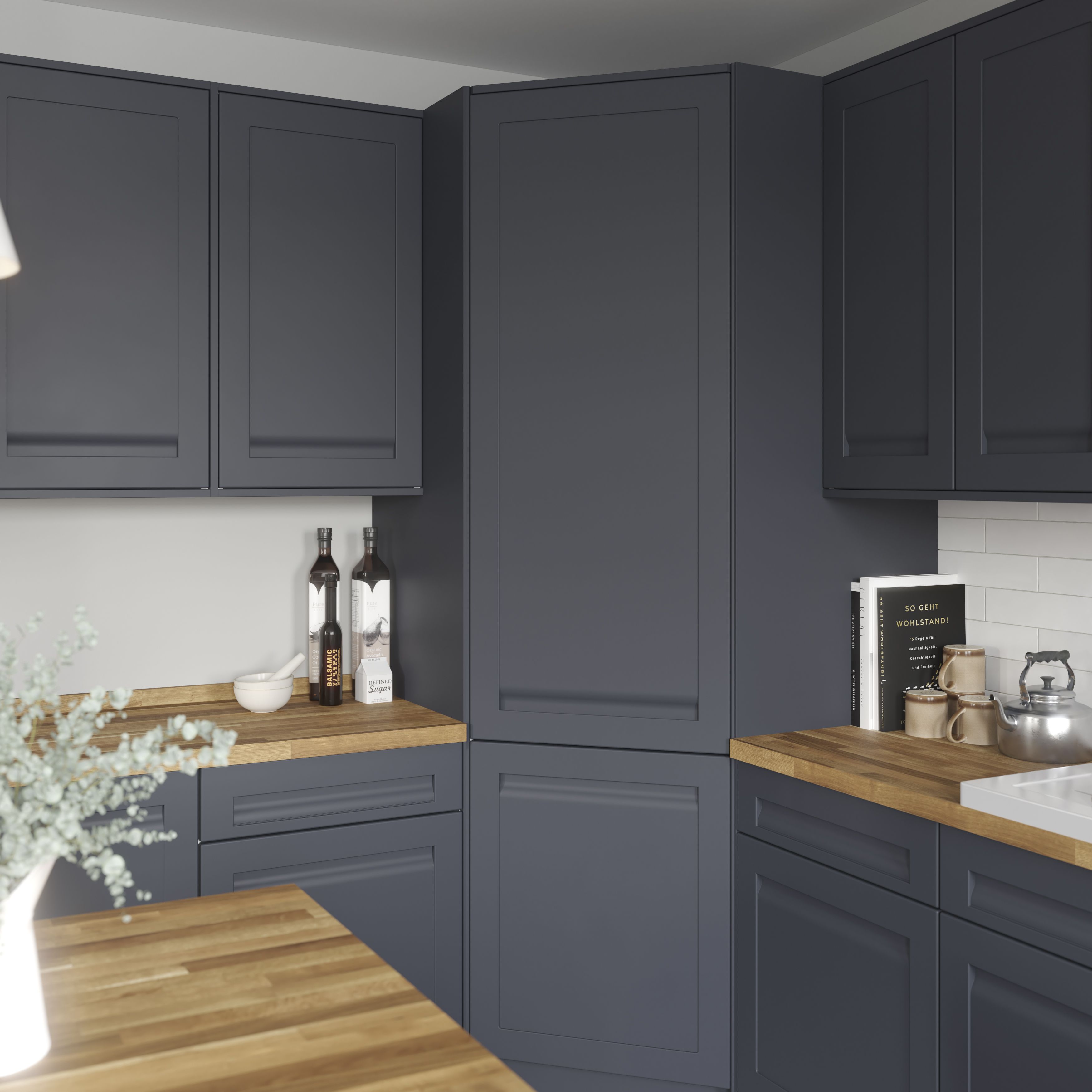 GoodHome Garcinia Matt Navy blue Integrated handle shaker Highline Cabinet door (W)600mm (H)715mm (T)20mm