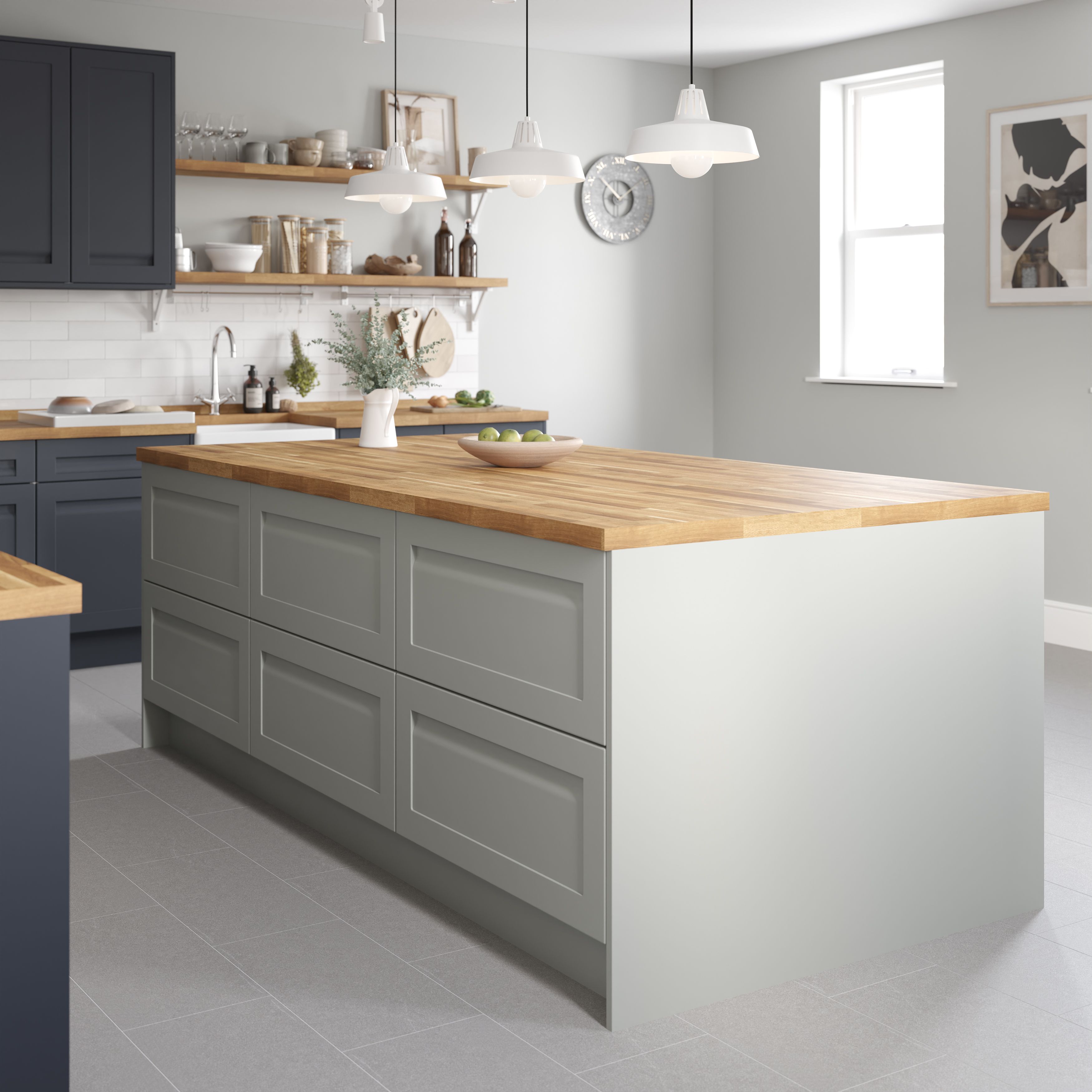 GoodHome Garcinia Matt stone integrated handle shaker Highline Cabinet door (W)600mm (H)715mm (T)20mm