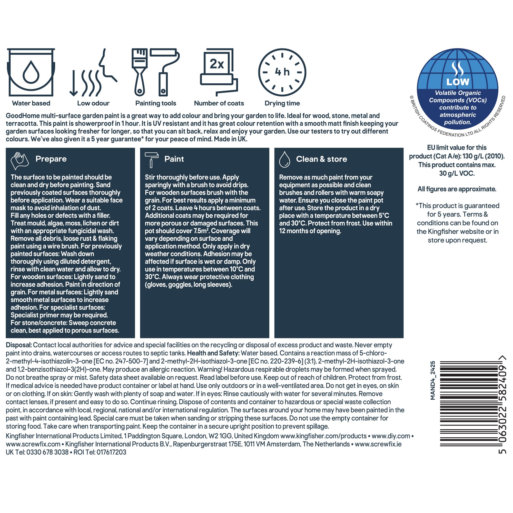 GoodHome Garden Colours Porto Alegre Matt Multi-surface paint, 750ml