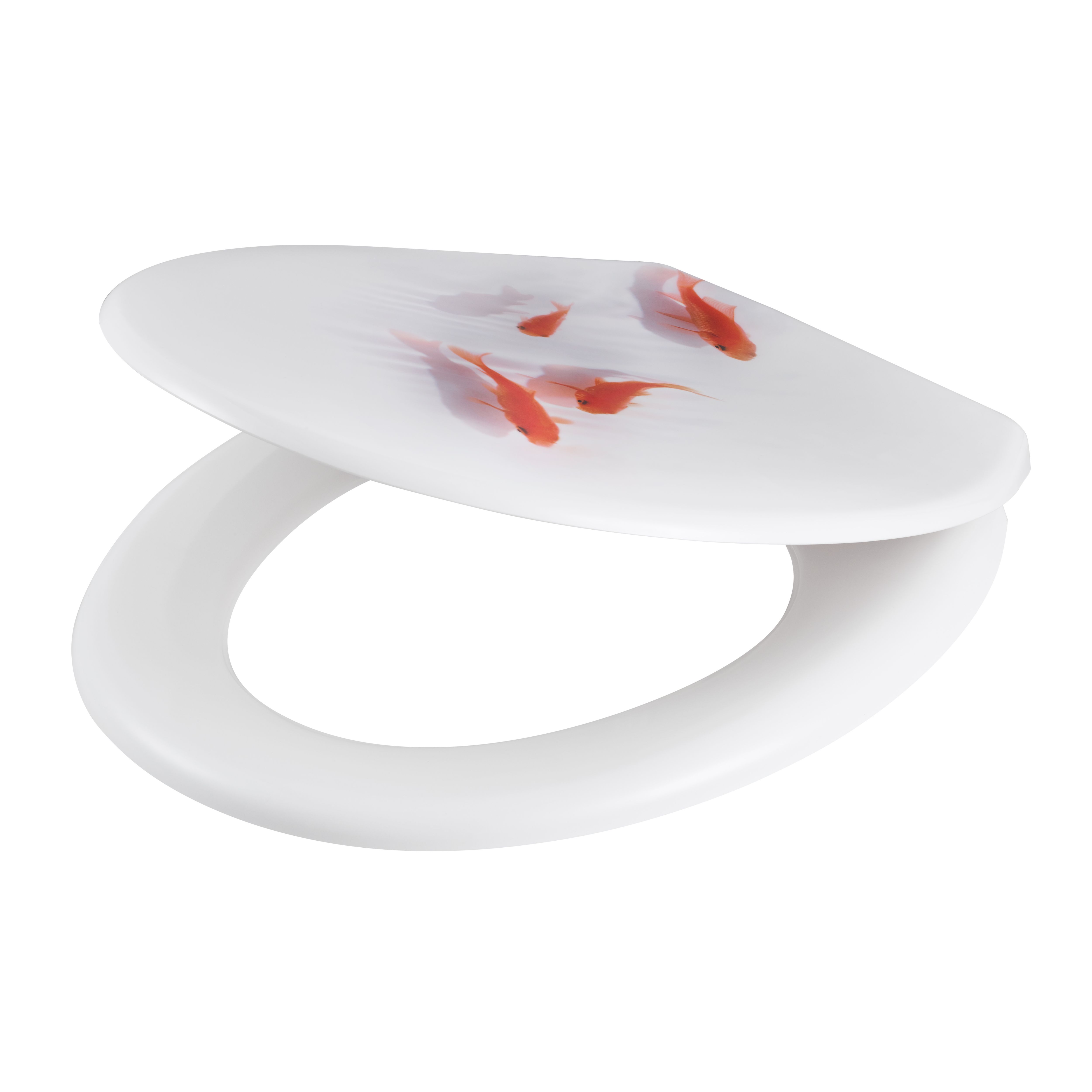 GoodHome Genoa Fish White & orange Standard Soft close Toilet seat