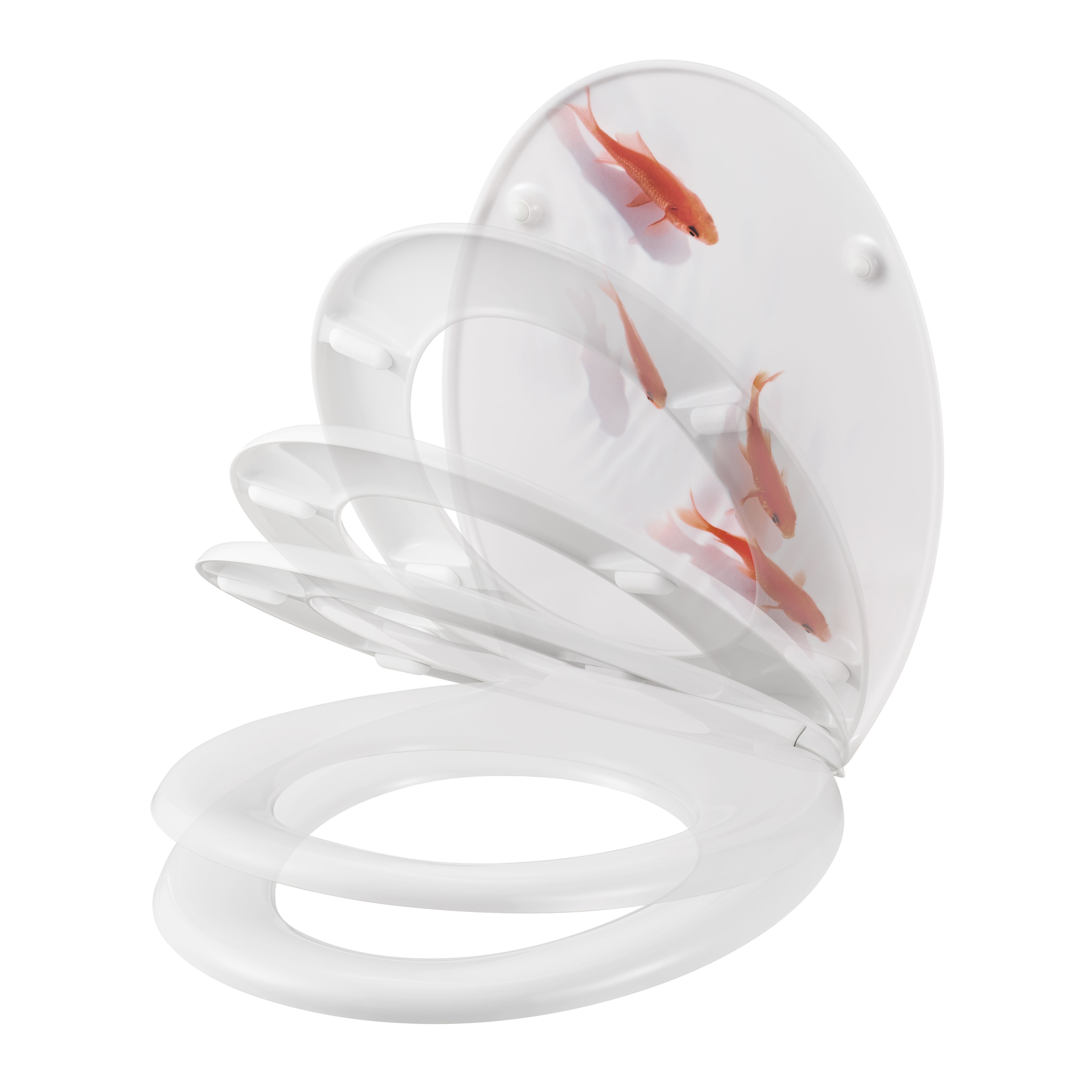 GoodHome Genoa Fish White & orange Standard Soft close Toilet seat