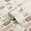 GoodHome Givry Beige Stone effect Brick Textured Wallpaper Sample