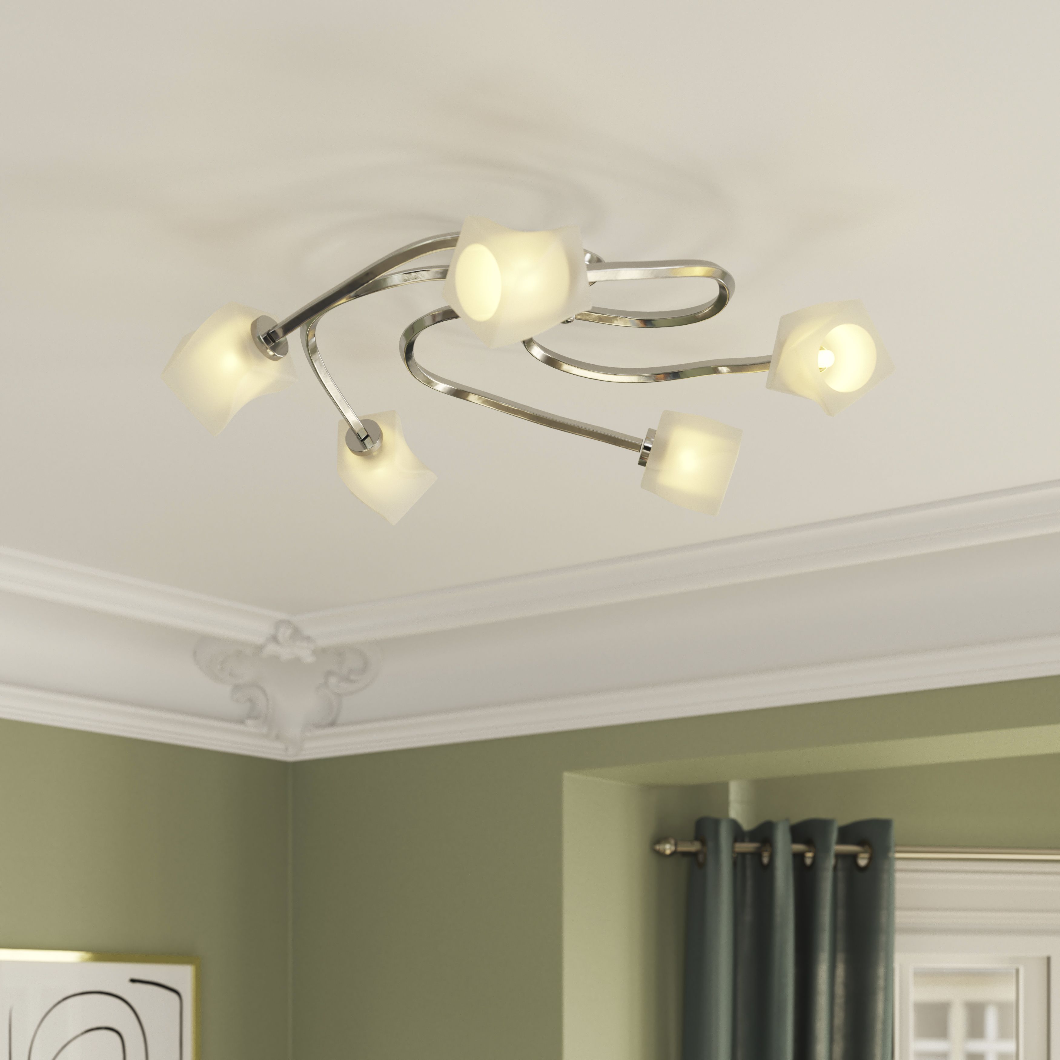 GoodHome Glacies Spiral Glass & metal Chrome effect 5 Lamp LED Ceiling light