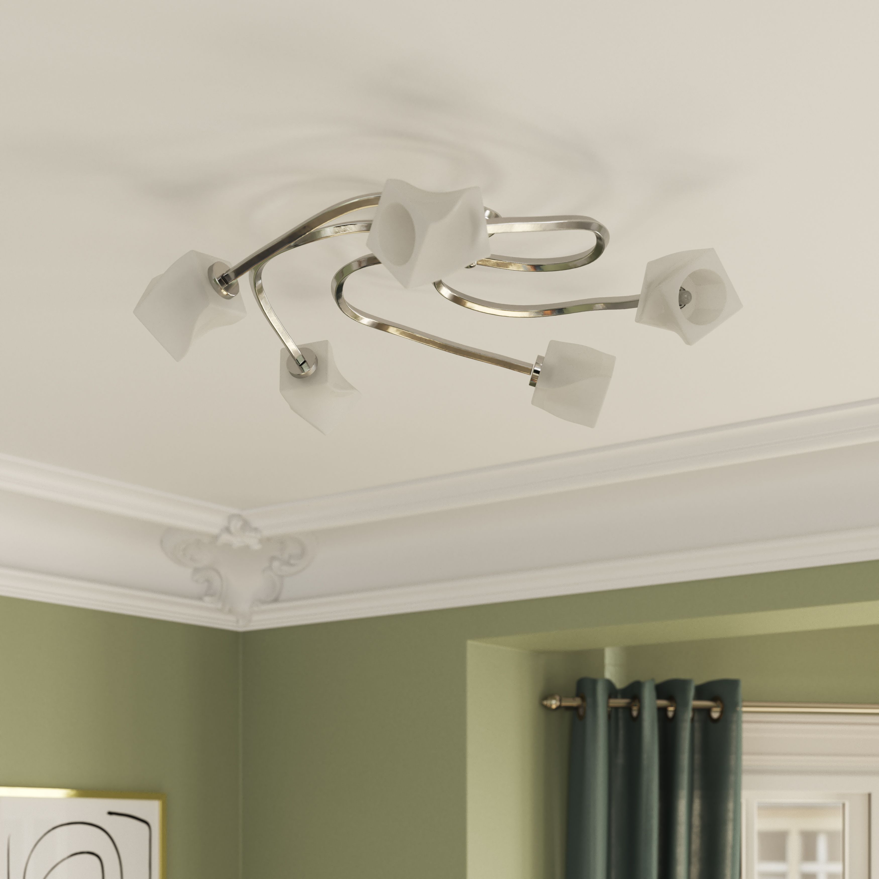 GoodHome Glacies Spiral Glass & metal Chrome effect 5 Lamp LED Ceiling light