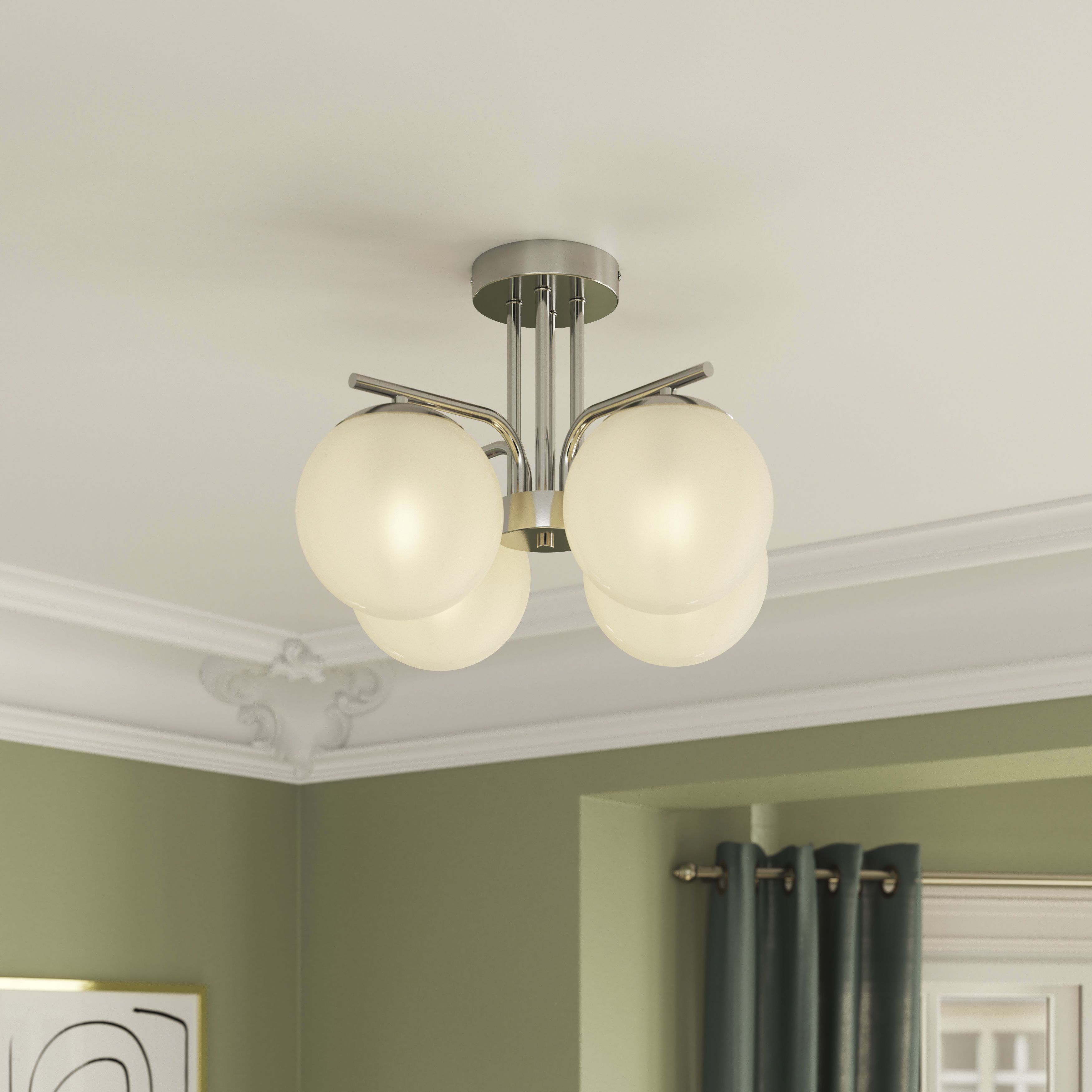 GoodHome Glass & metal Chrome effect 4 Lamp LED Ceiling light