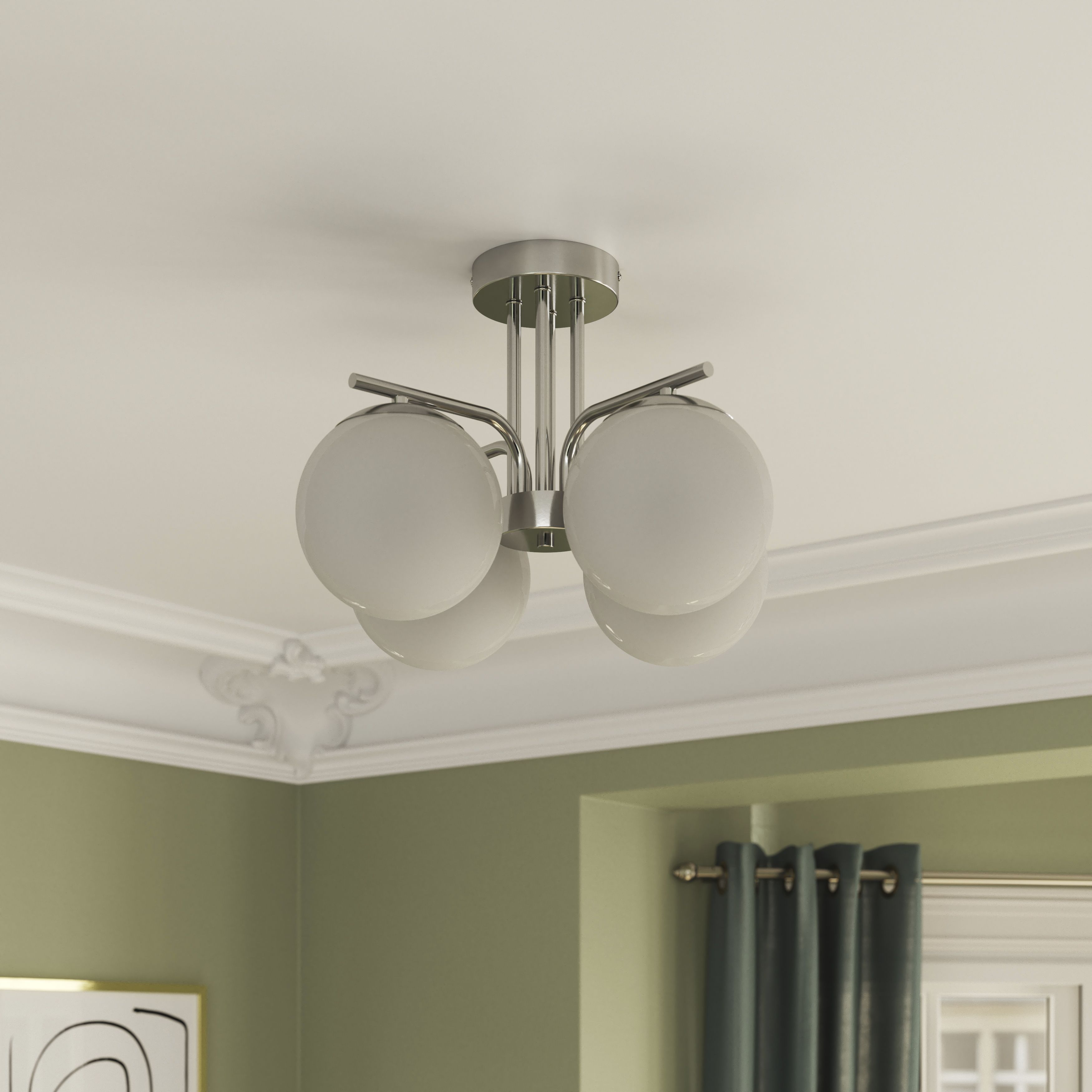 GoodHome Glass & metal Chrome effect 4 Lamp LED Ceiling light