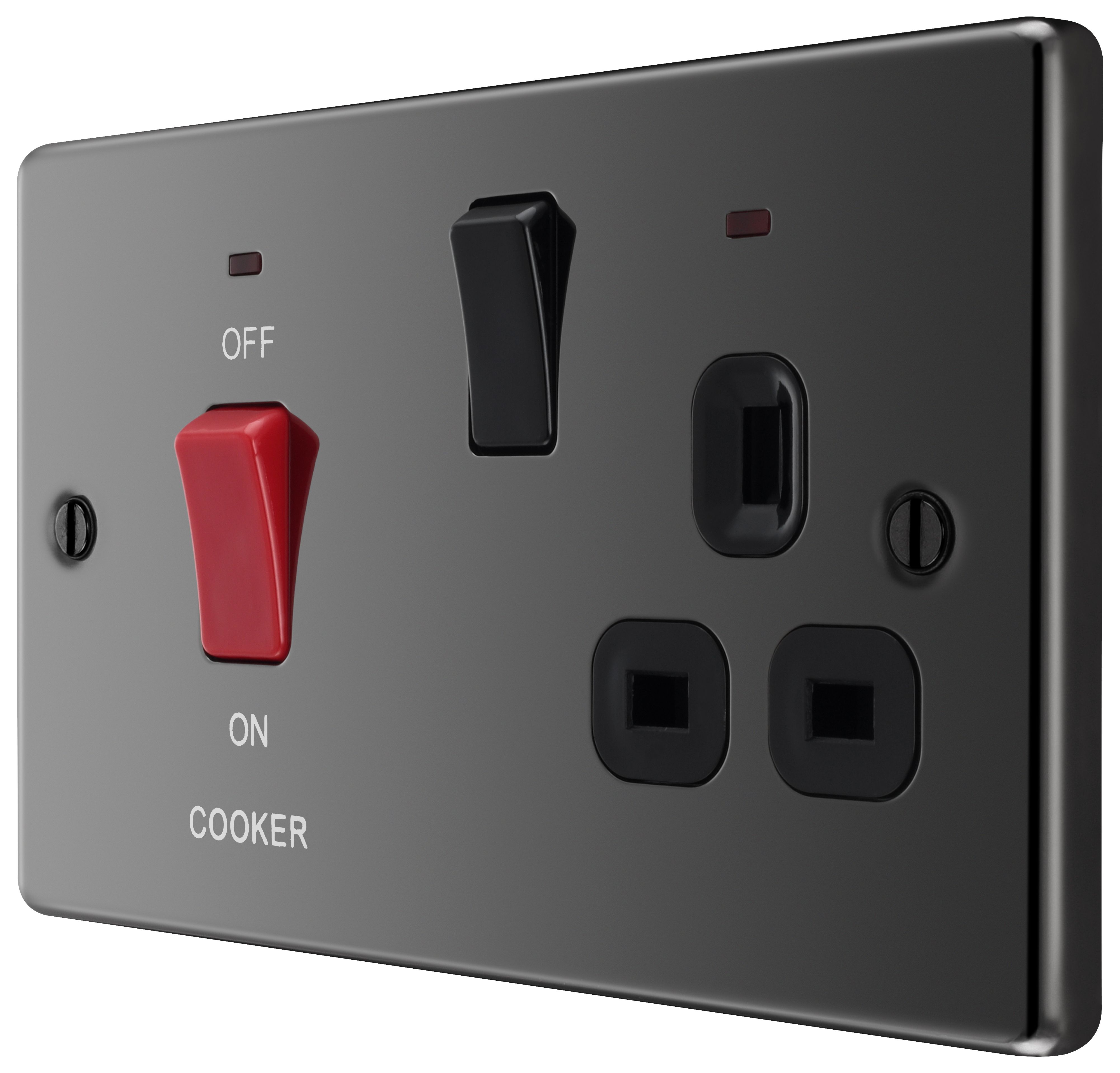 GoodHome Gloss Black Cooker switch & socket with neon