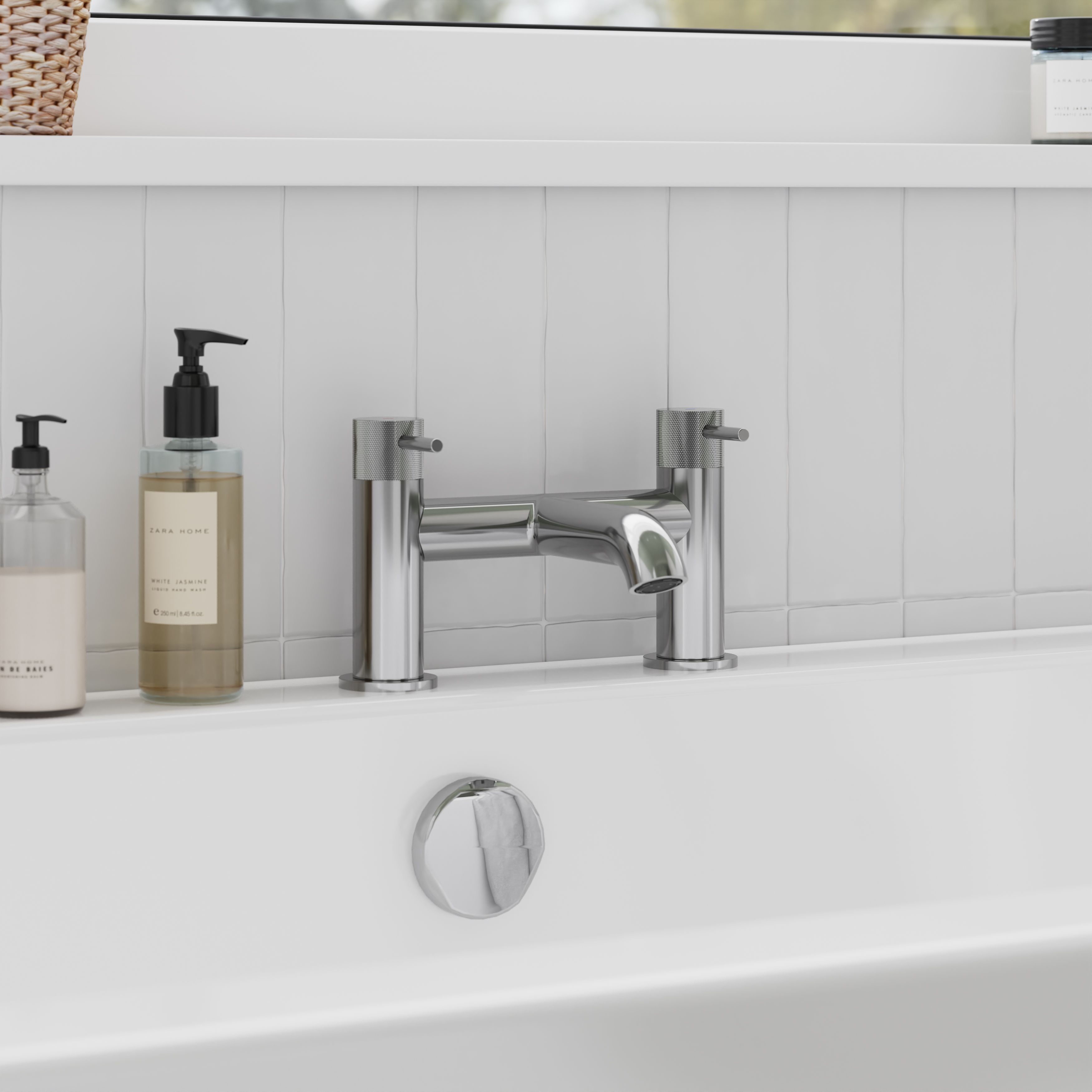 GoodHome Gloss Chrome effect Deck-mounted Manual Double Bath Filler Tap