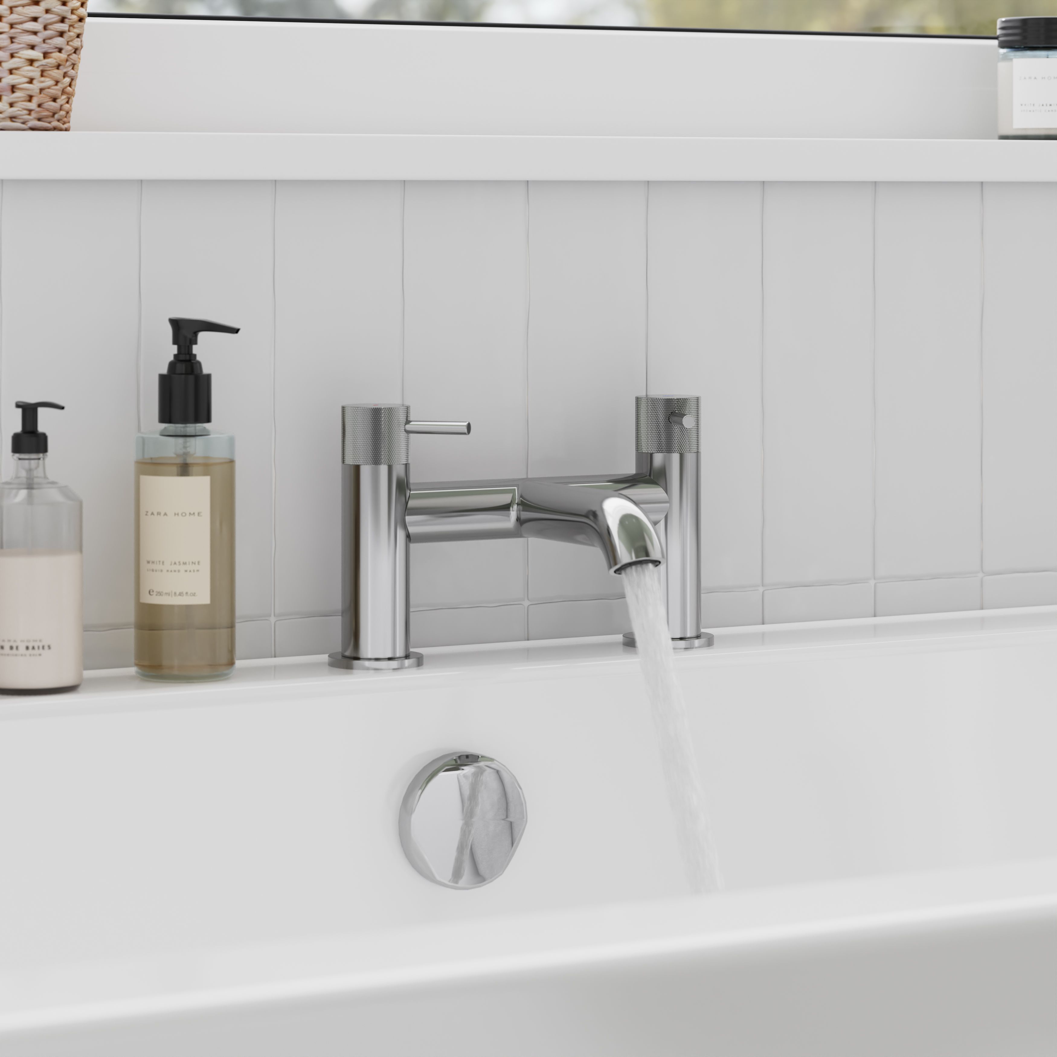 GoodHome Gloss Chrome effect Deck-mounted Manual Double Bath Filler Tap