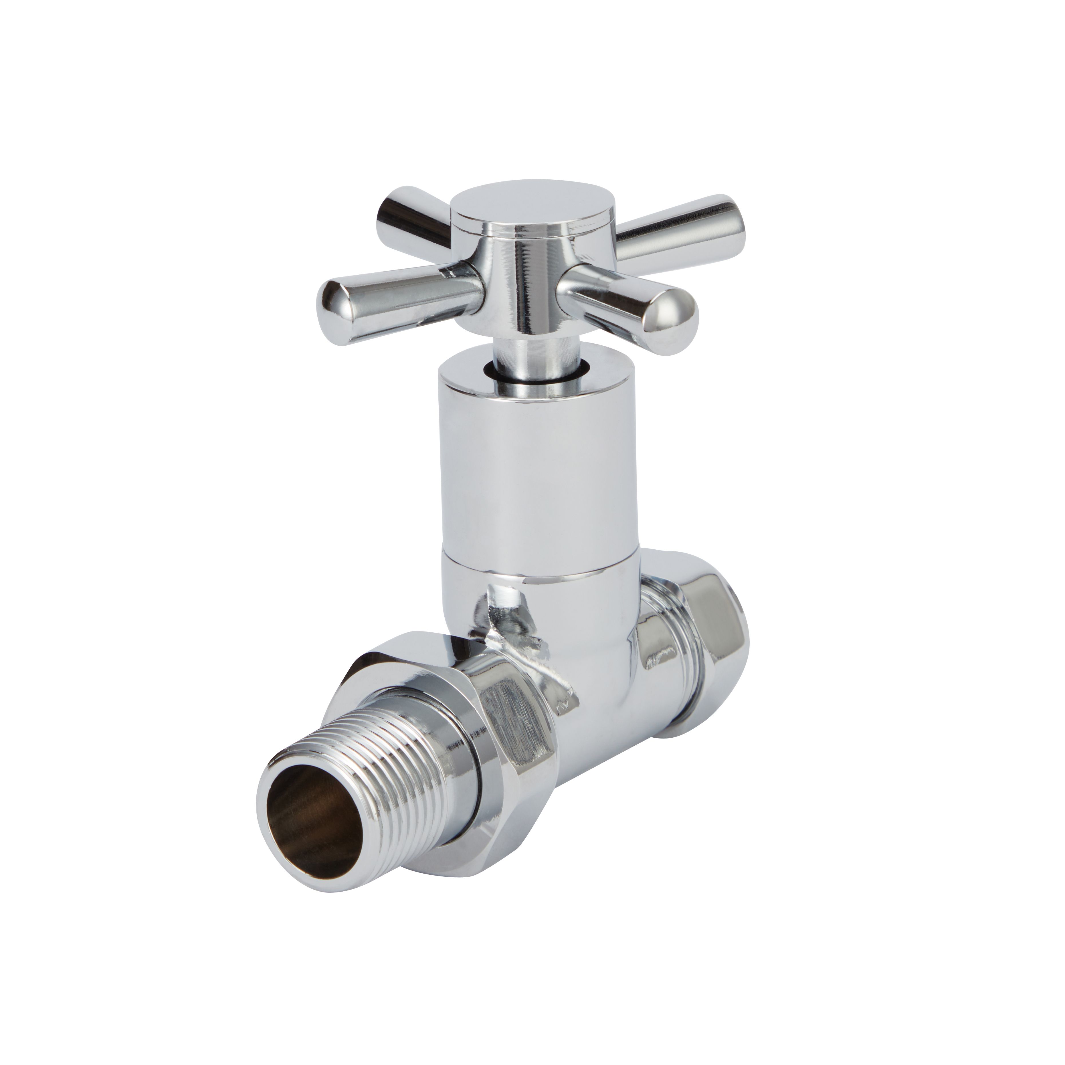GoodHome Gloss chrome effect Straight Manual Radiator valve & lockshield (Dia)15mm x ½" (Dia) 15mm