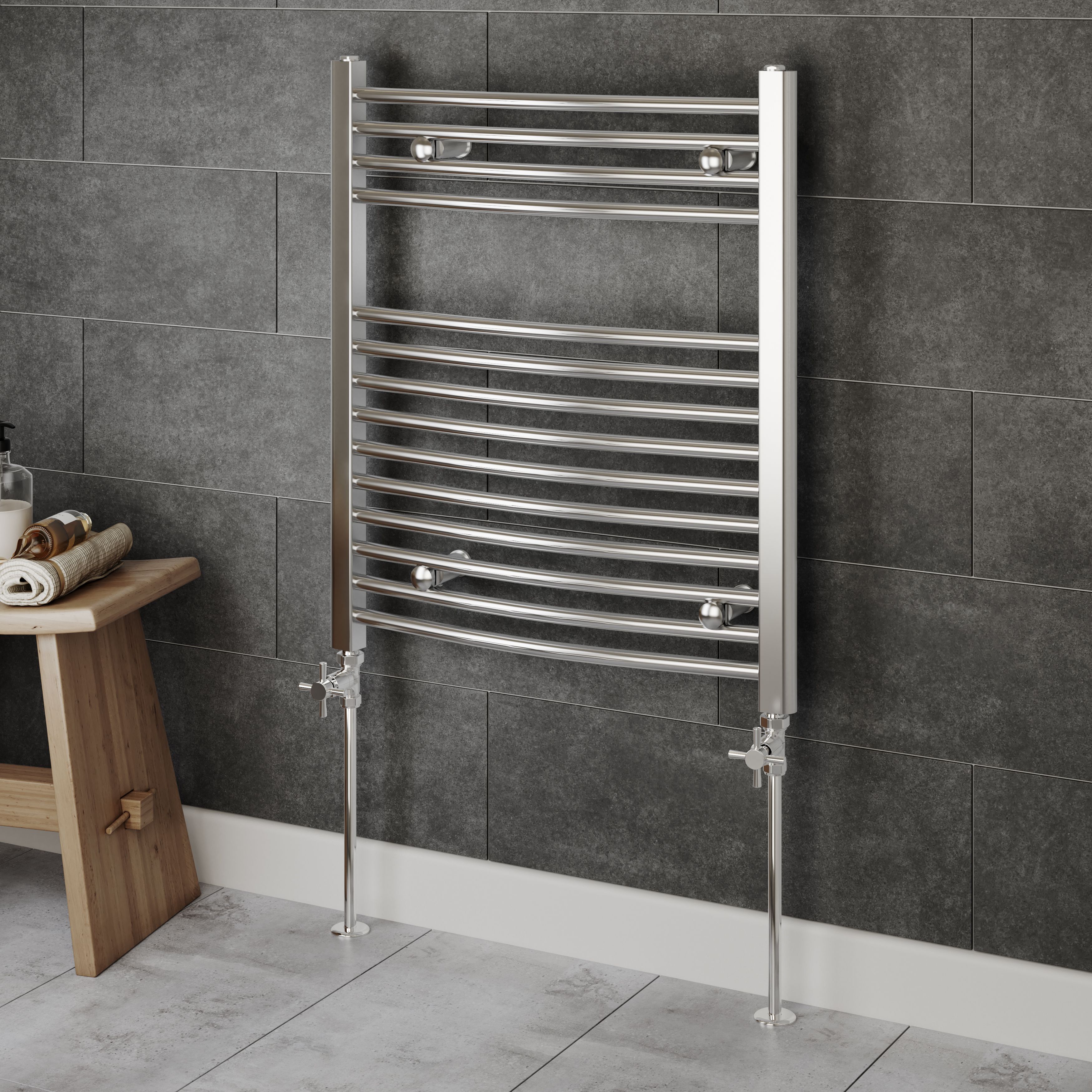 GoodHome Gloss chrome effect Straight Manual Radiator valve & lockshield (Dia)15mm x ½" (Dia) 15mm