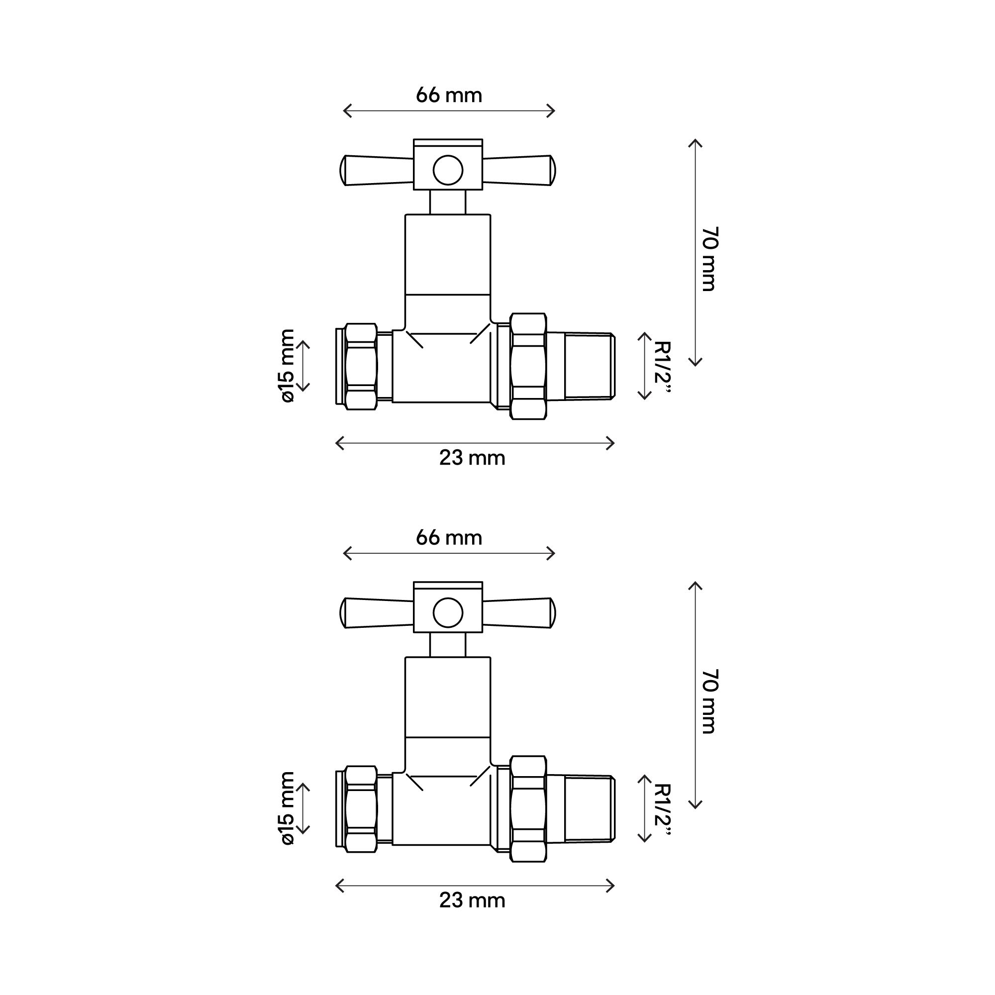 GoodHome Gloss chrome effect Straight Manual Radiator valve & lockshield (Dia)15mm x ½" (Dia) 15mm