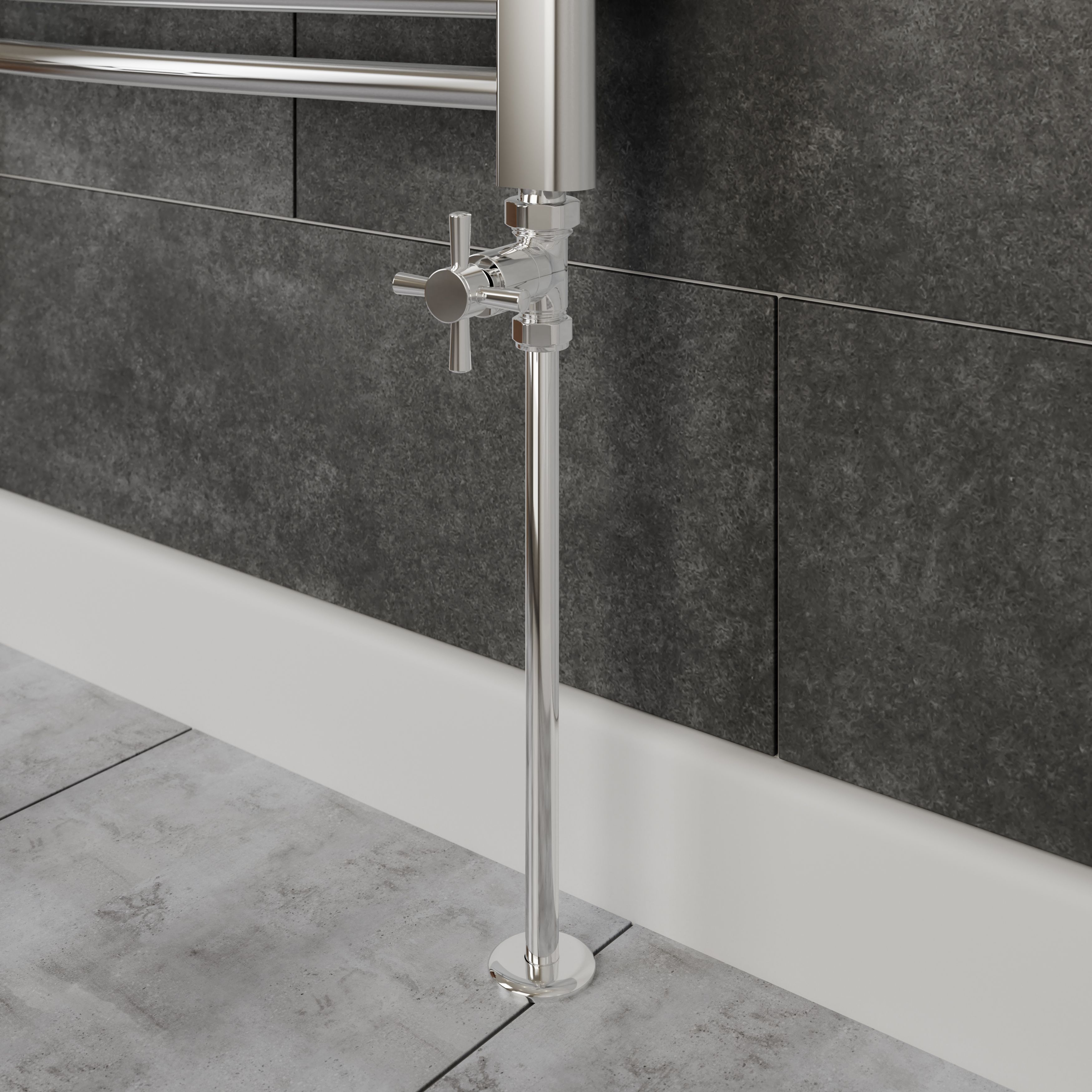 GoodHome Gloss chrome effect Straight Manual Radiator valve & lockshield (Dia)15mm x ½" (Dia) 15mm