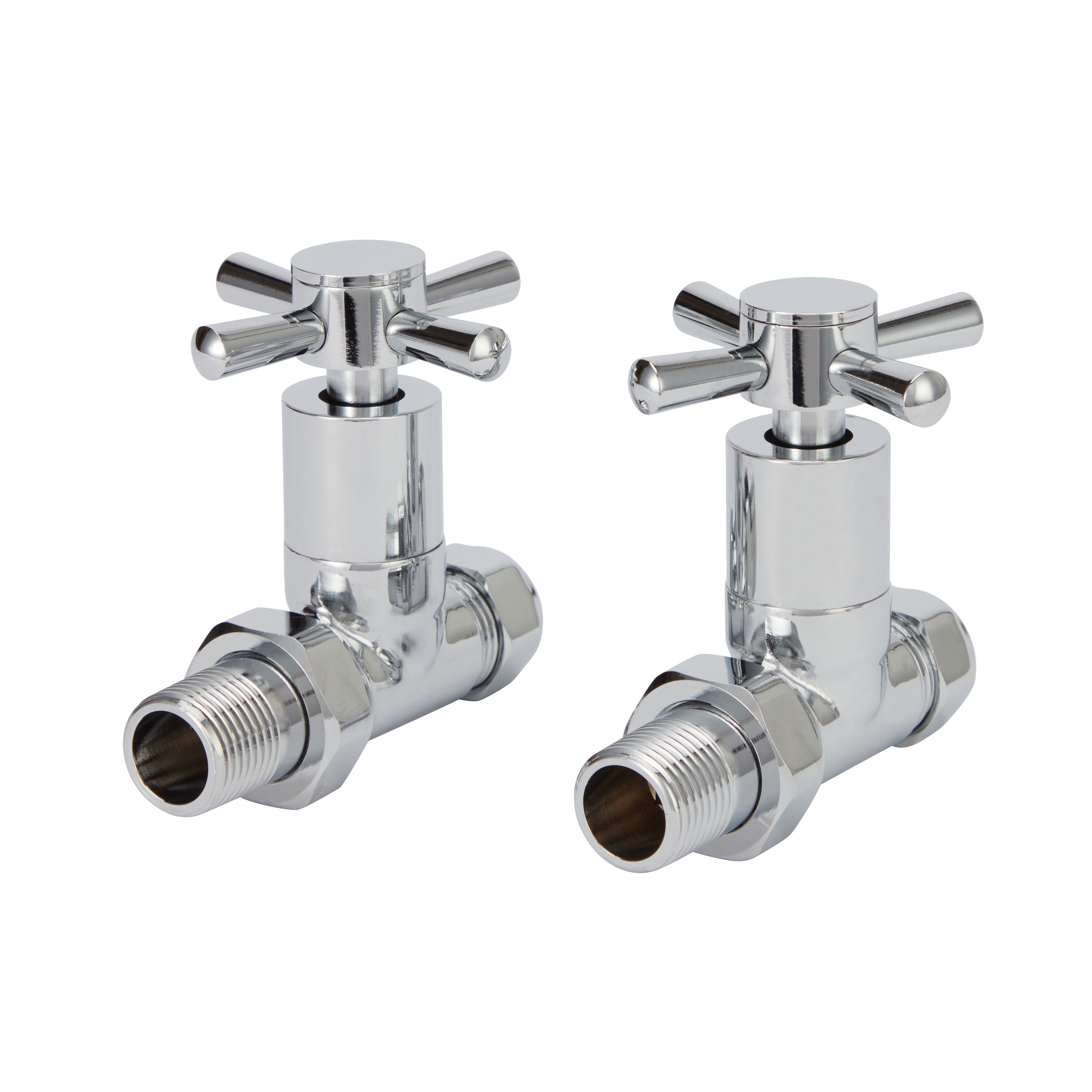 GoodHome Gloss chrome effect Straight Manual Radiator valve & lockshield (Dia)15mm x ½" (Dia) 15mm
