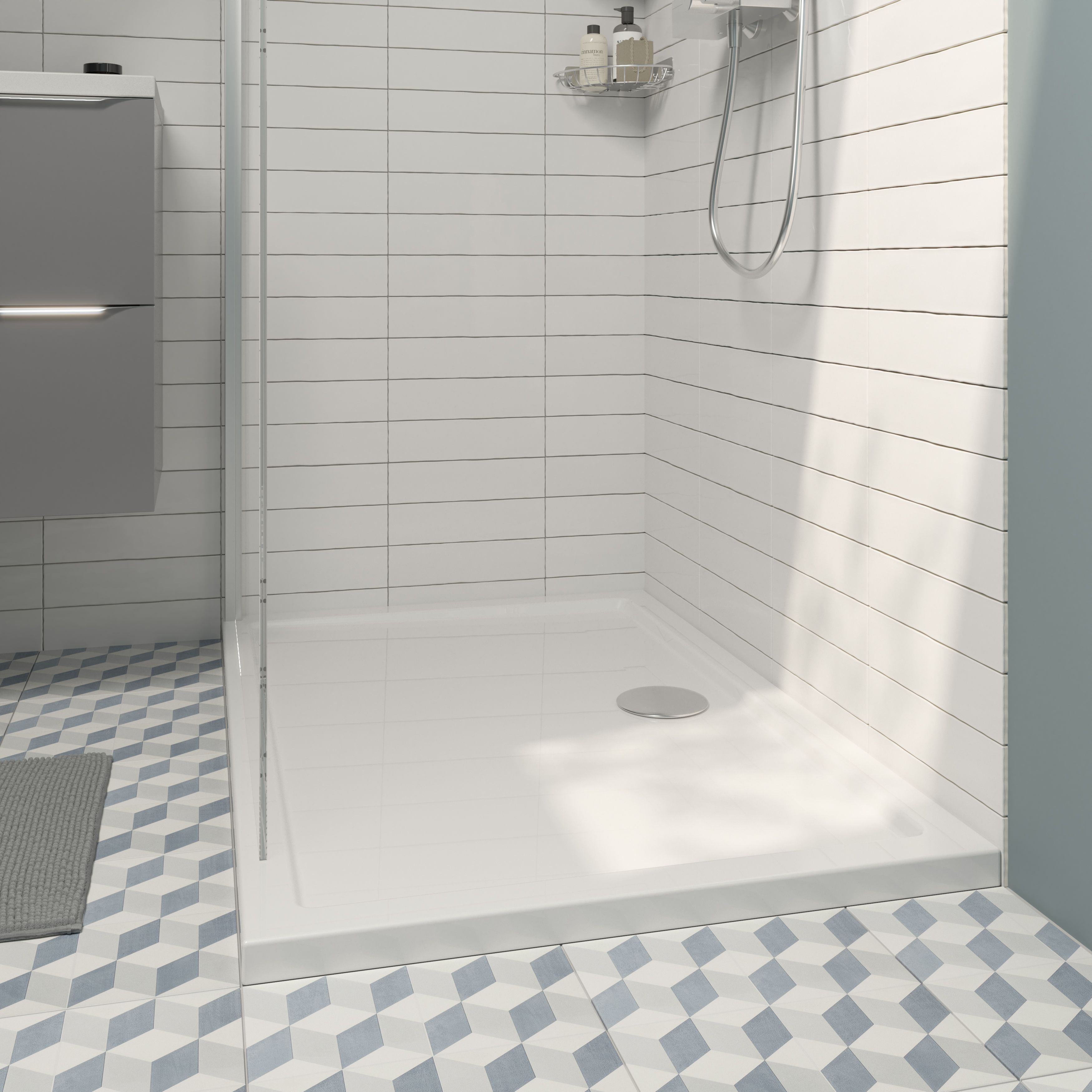 GoodHome Gloss White Rectangular Centre drain Shower tray (L)90cm (W)120cm (H)4cm
