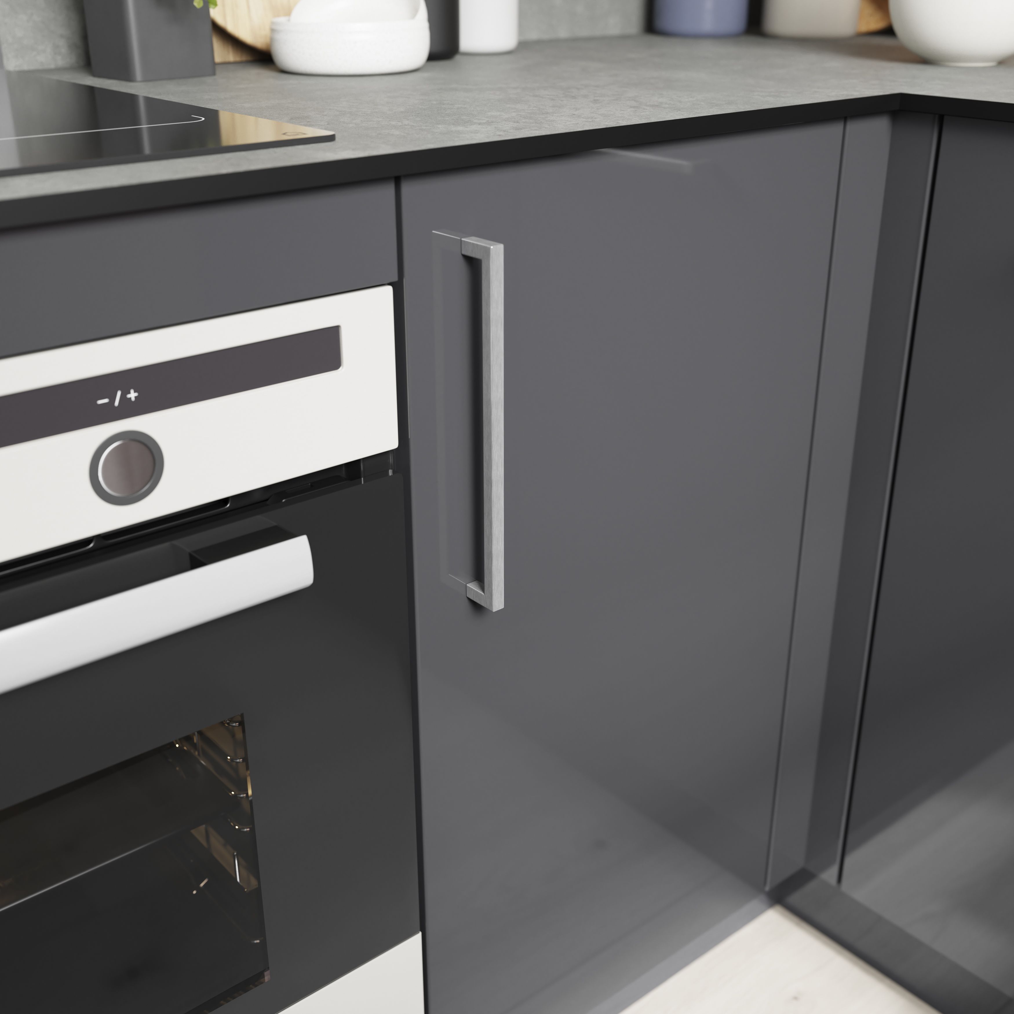 GoodHome Golpar Satin Nickel effect Kitchen cabinets Pull handle (L)23.3cm