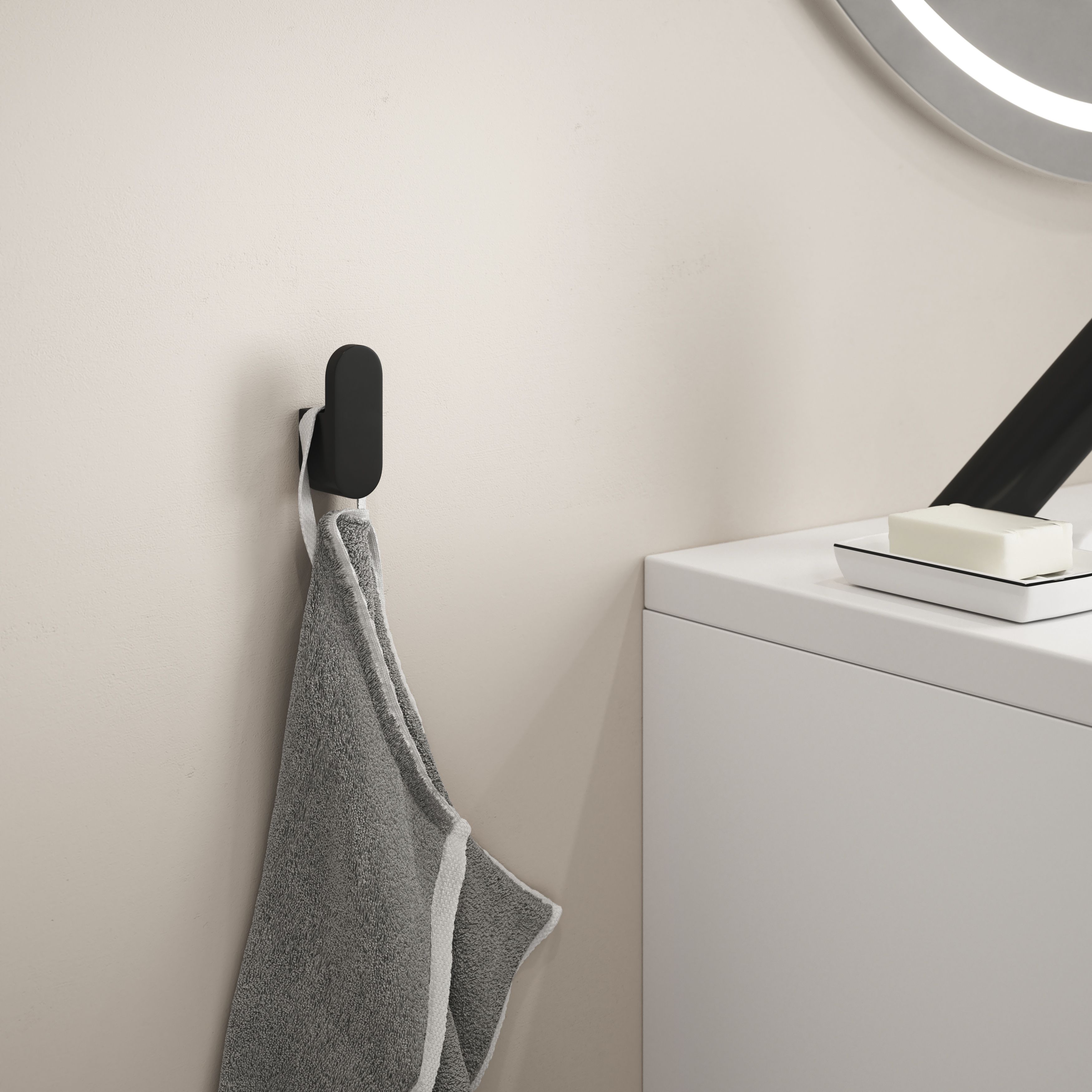 GoodHome Graphene Matt Black Zinc alloy Single Hook (Holds)1.5kg