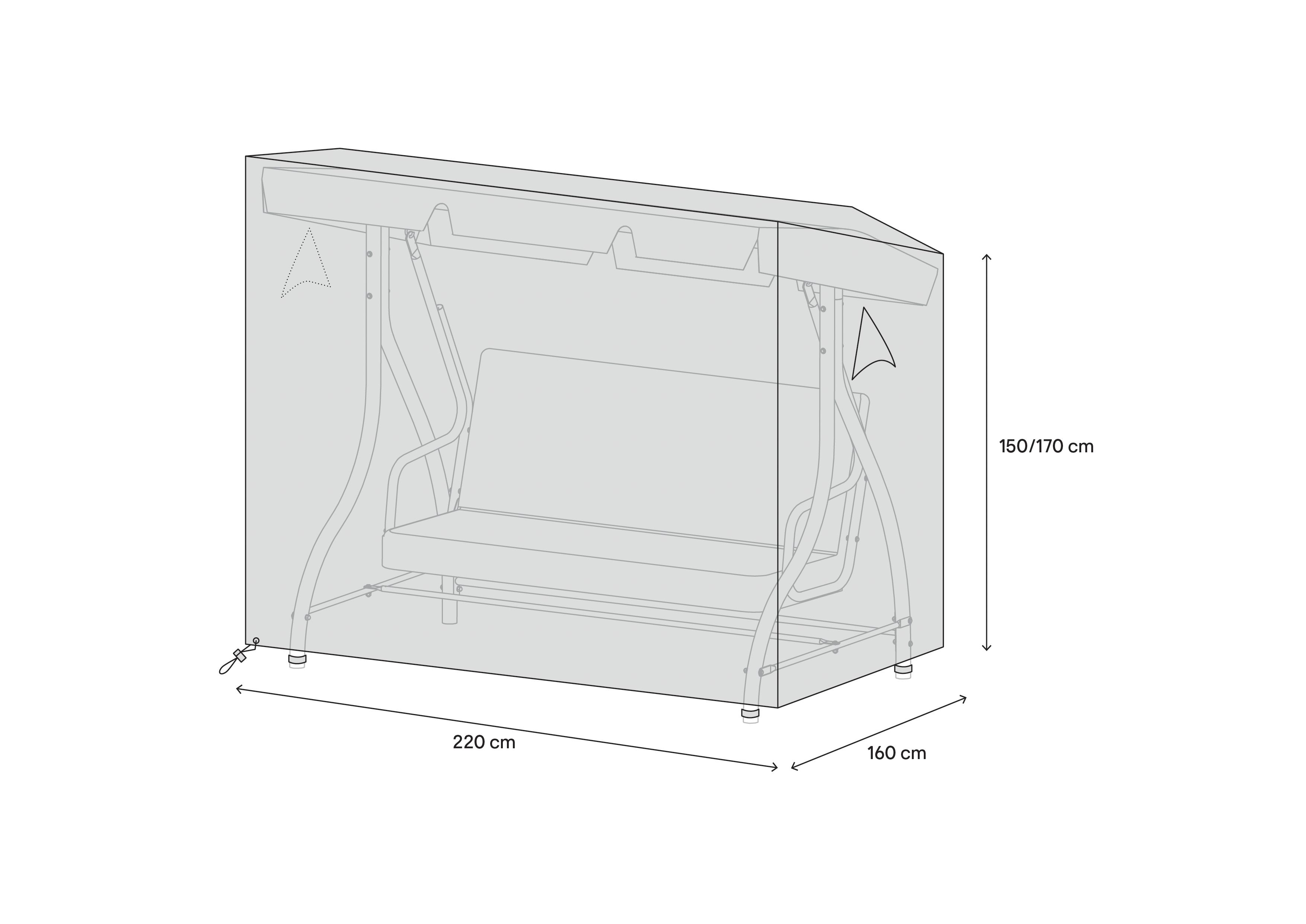 GoodHome Grey Rectangular Swing bench cover 170cm (H) 160cm(W) 220cm (L)
