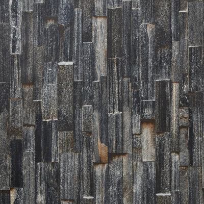 GoodHome Gunes Charcoal Stone effect Textured Wallpaper Sample