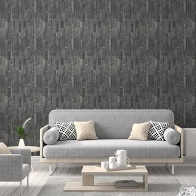 GoodHome Gunes Charcoal Stone effect Textured Wallpaper