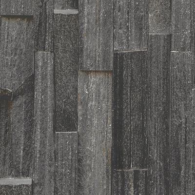 GoodHome Gunes Charcoal Stone effect Textured Wallpaper