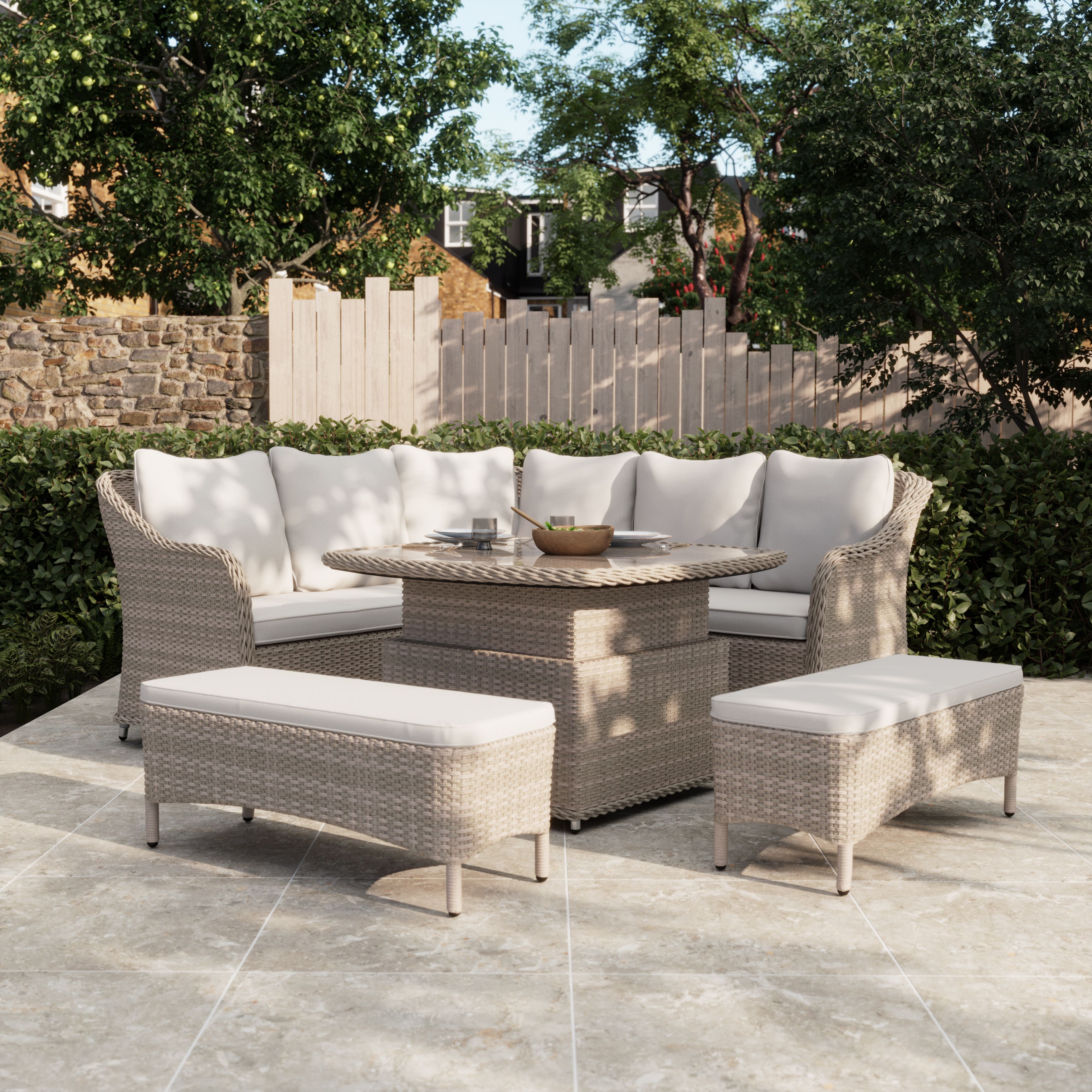 GoodHome Hamilton Cappuccino 7 Seater Modular corner Garden furniture set