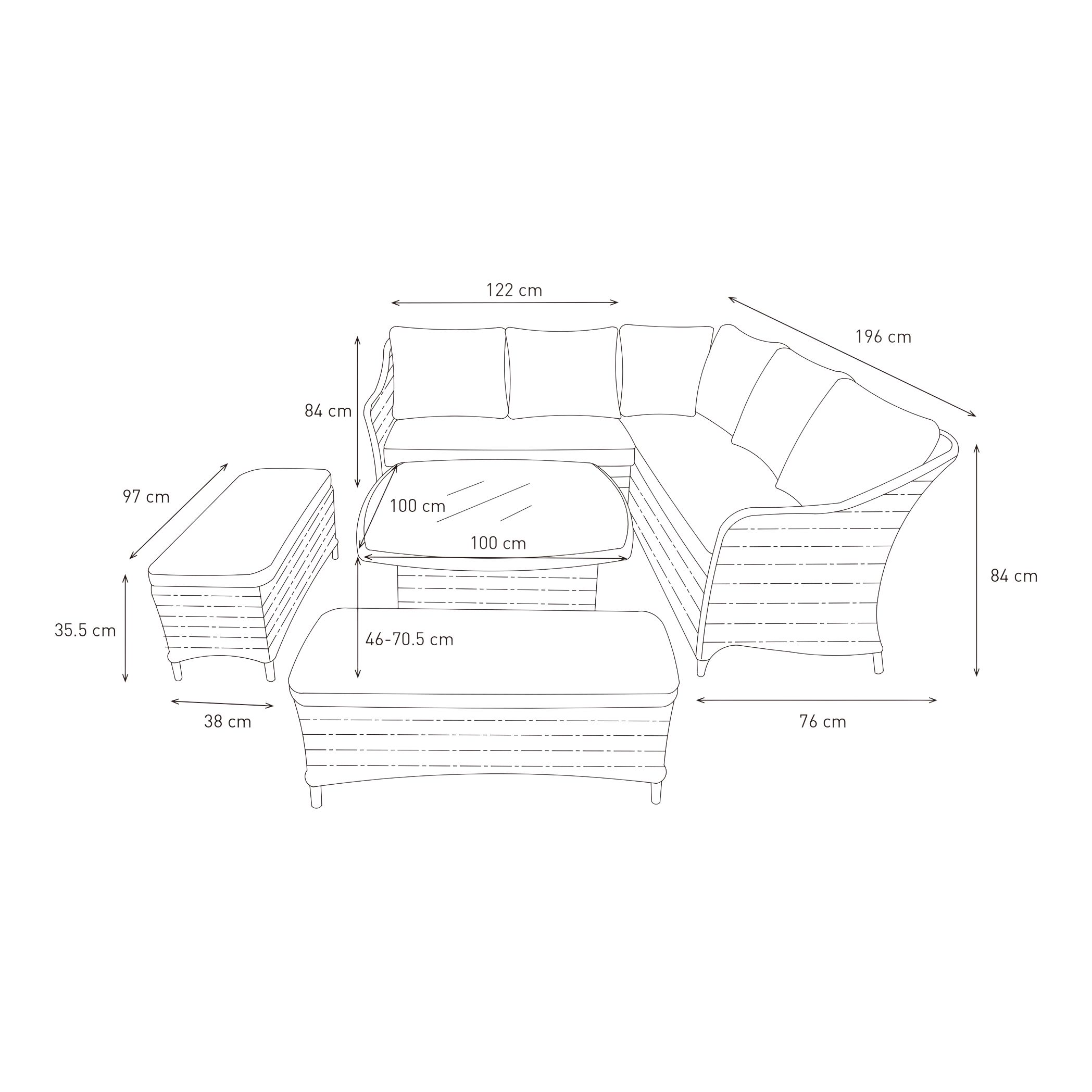 GoodHome Hamilton Cappuccino 7 Seater Modular corner Garden furniture set