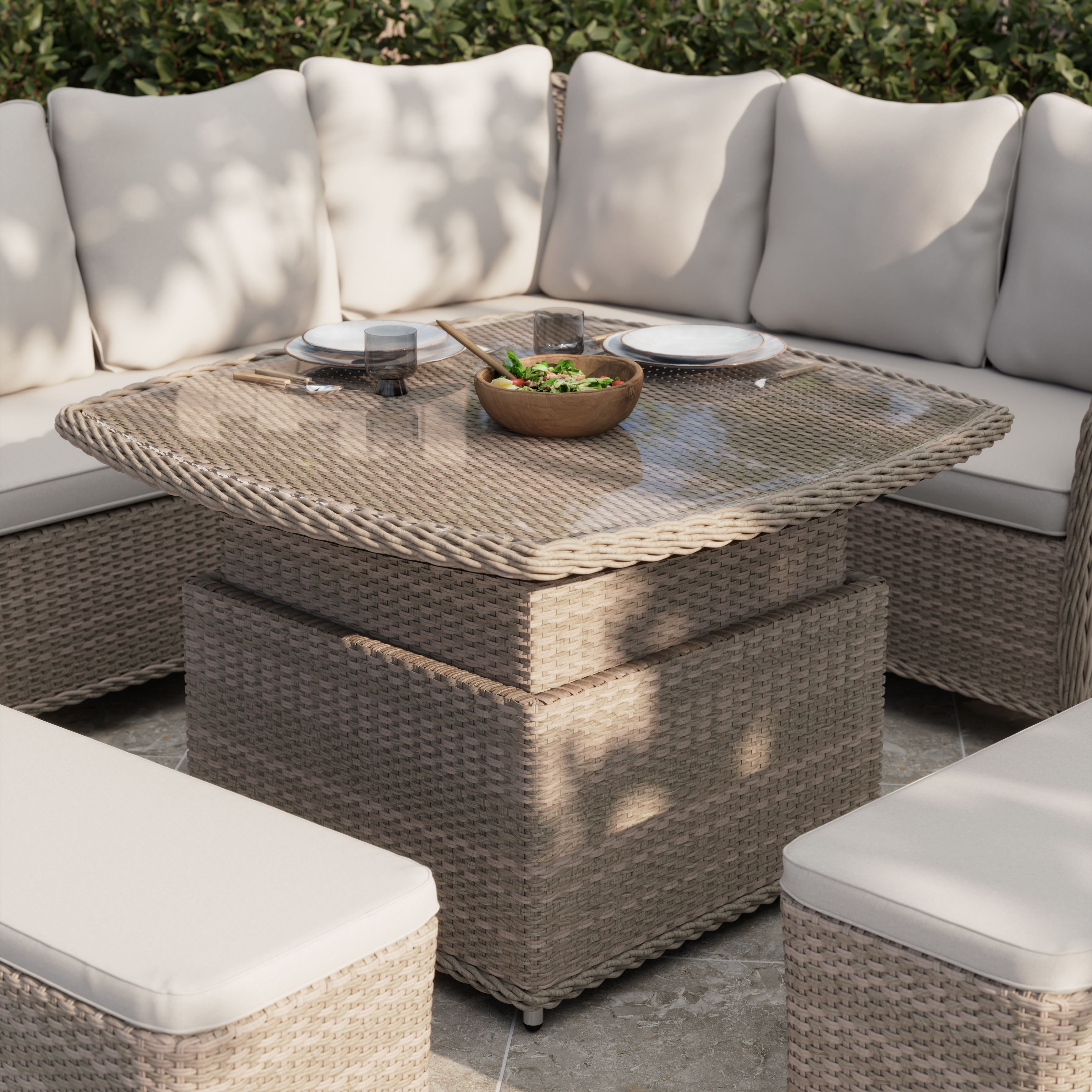 GoodHome Hamilton Cappuccino 7 Seater Modular corner Garden furniture set
