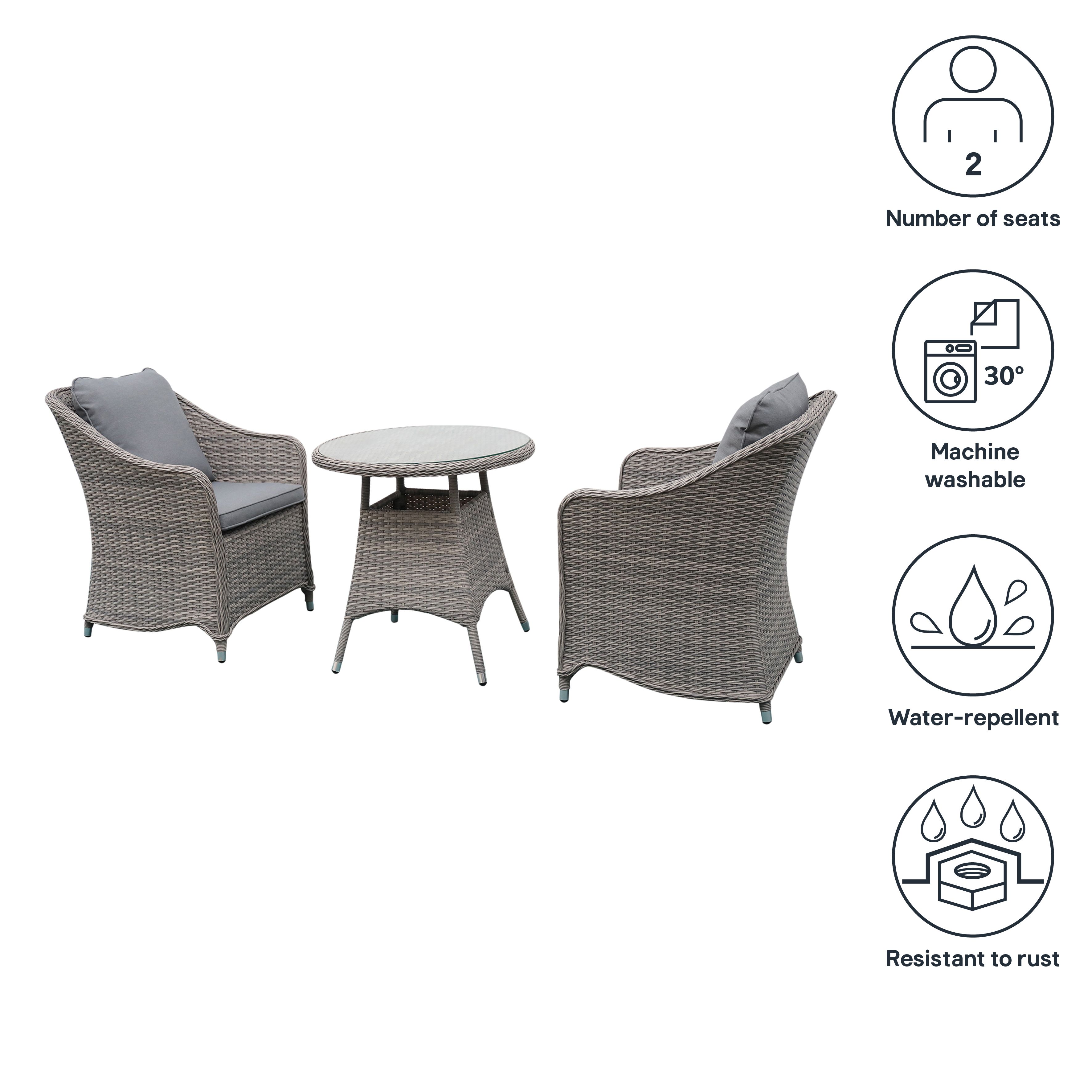 GoodHome Hamilton Cappuccino Rattan effect 2 seater Bistro set