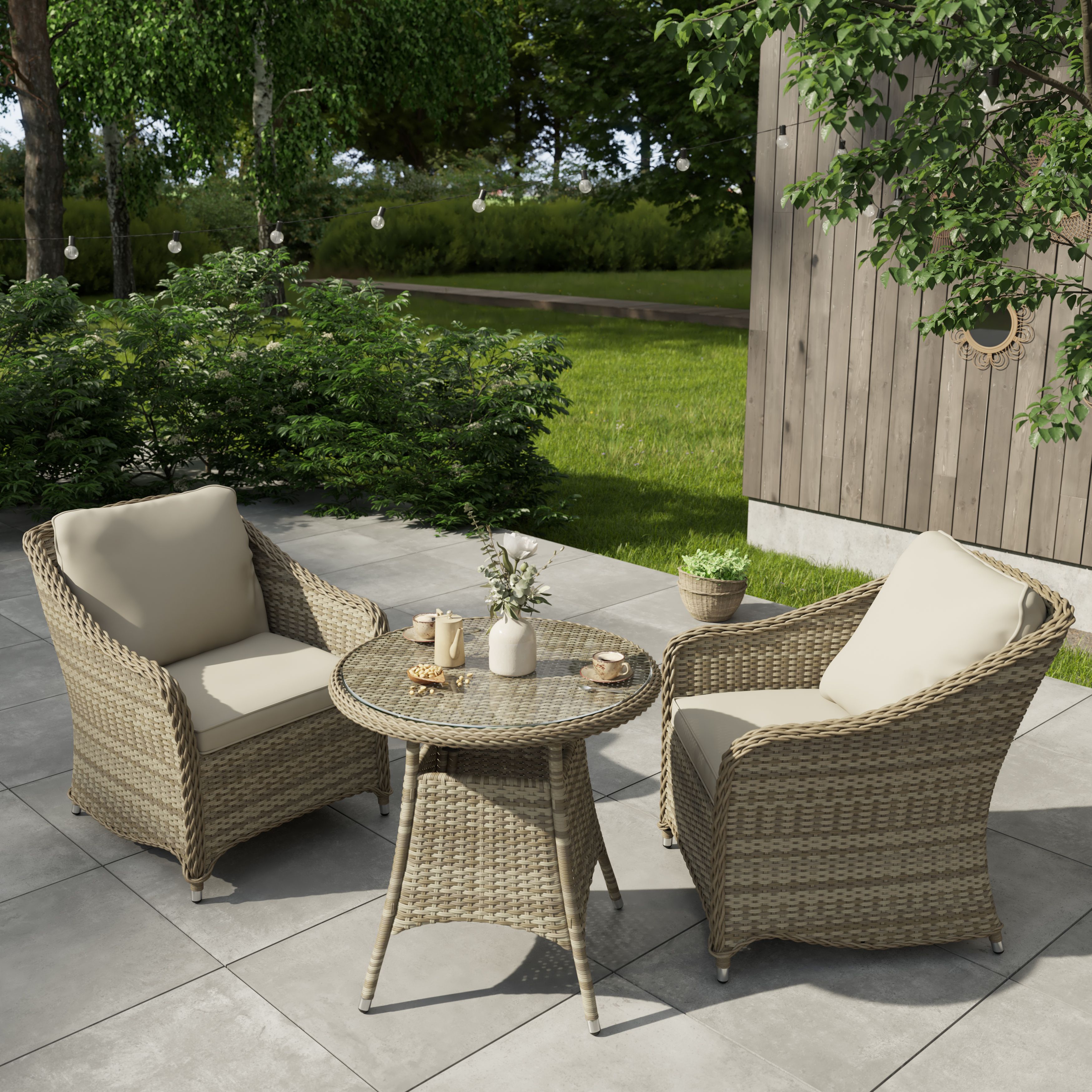 GoodHome Hamilton Cappuccino Rattan effect 2 seater Bistro set Tradepoint