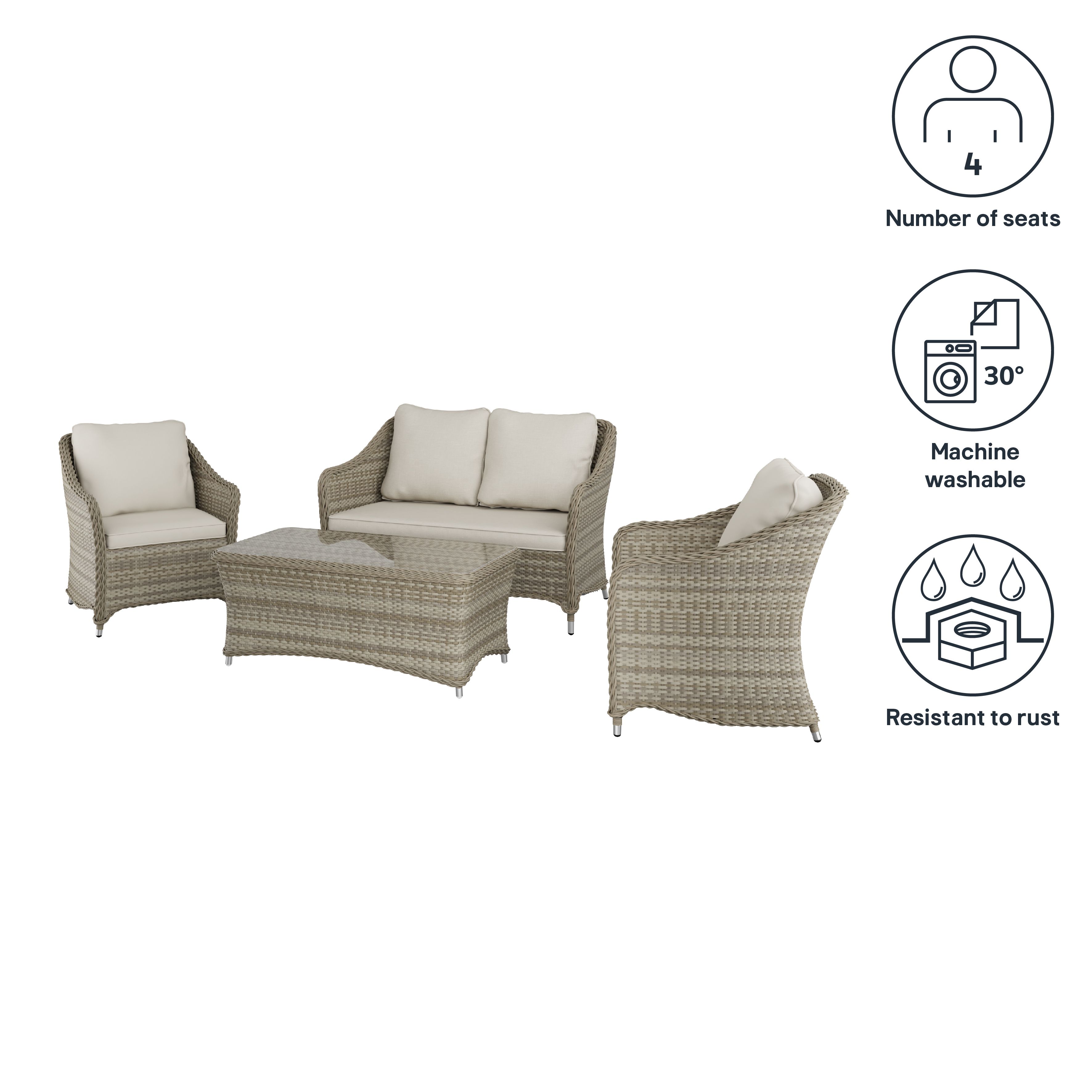 GoodHome Hamilton Cappuccino Rattan effect Metal 4 Seater Coffee set