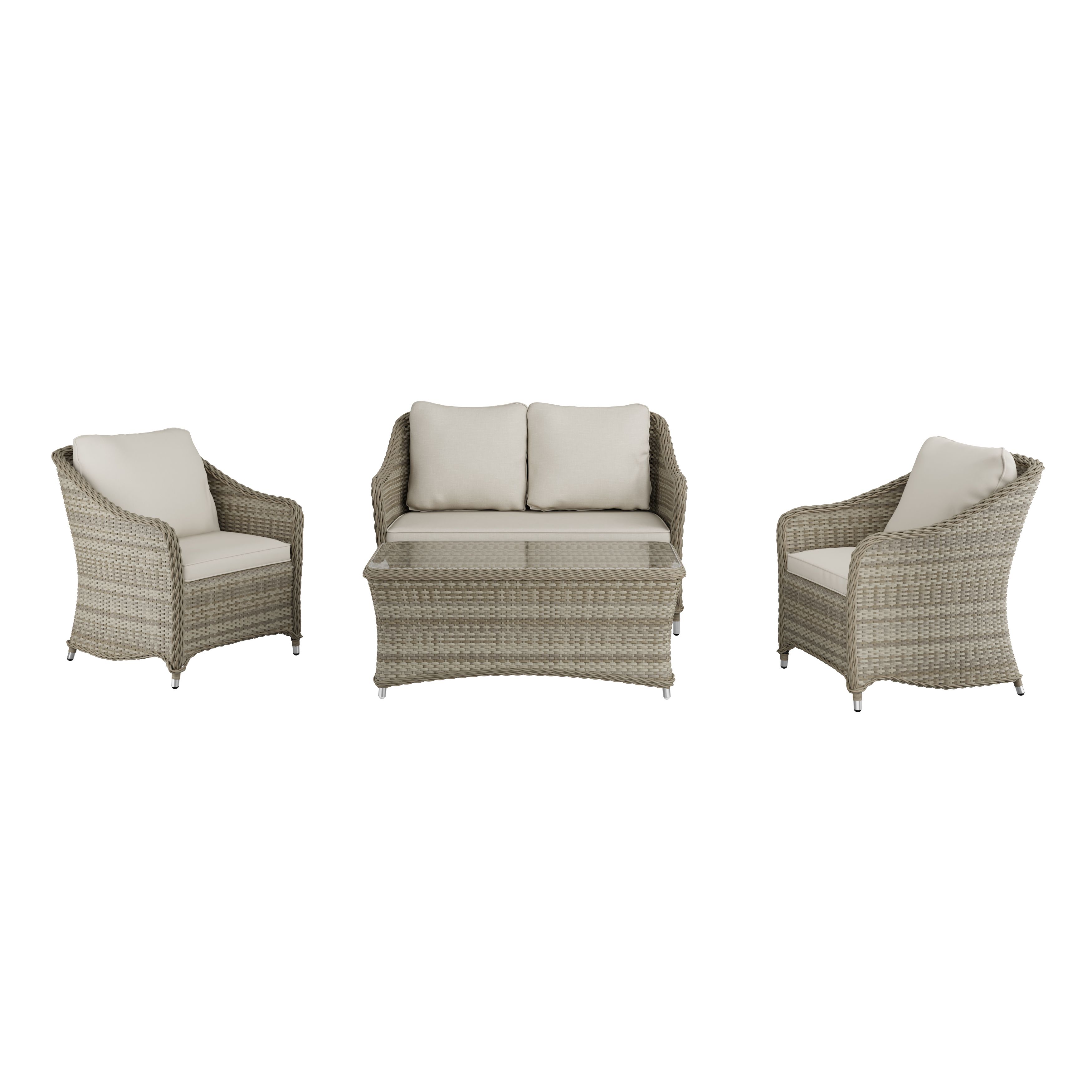 GoodHome Hamilton Cappuccino Rattan effect Metal 4 Seater Coffee set