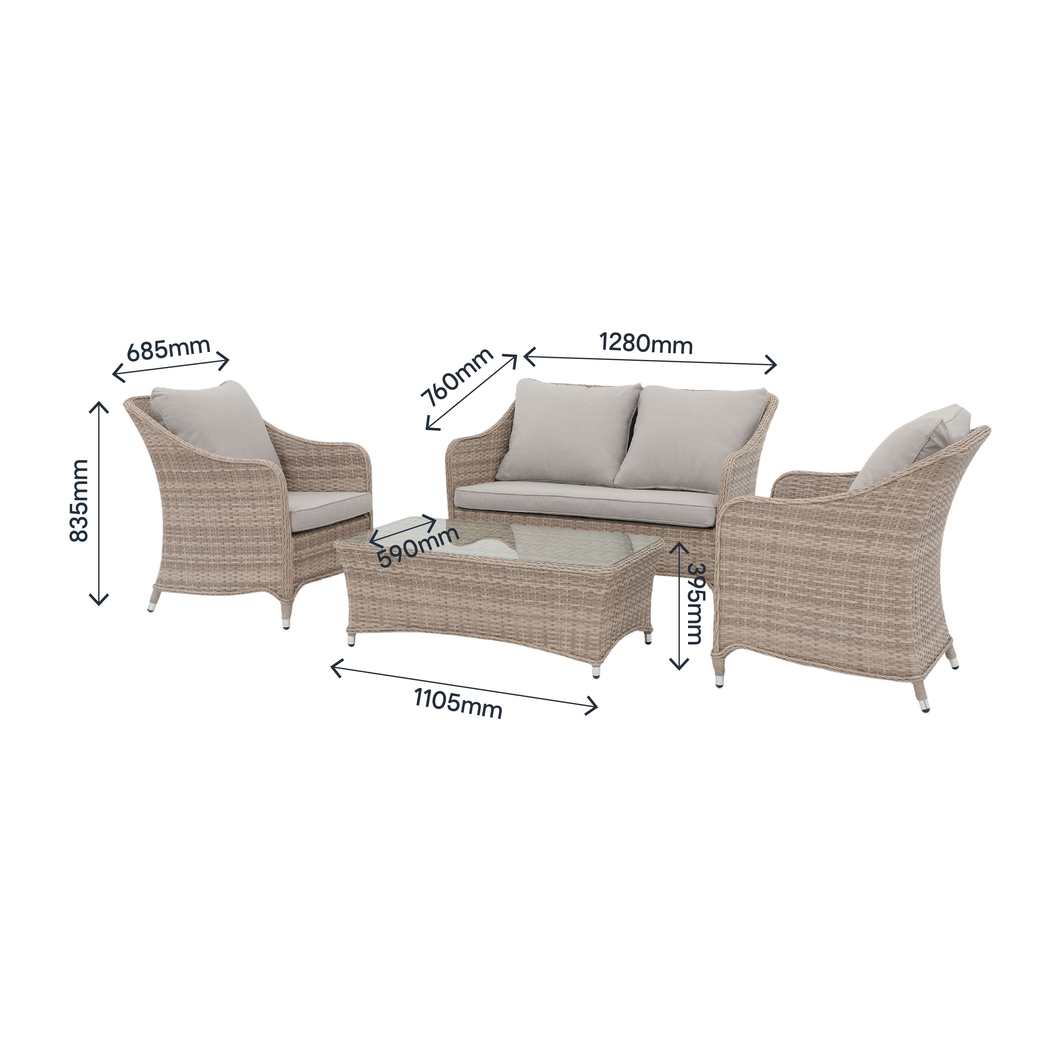 GoodHome Hamilton Cappuccino Rattan effect Metal 4 Seater Coffee set